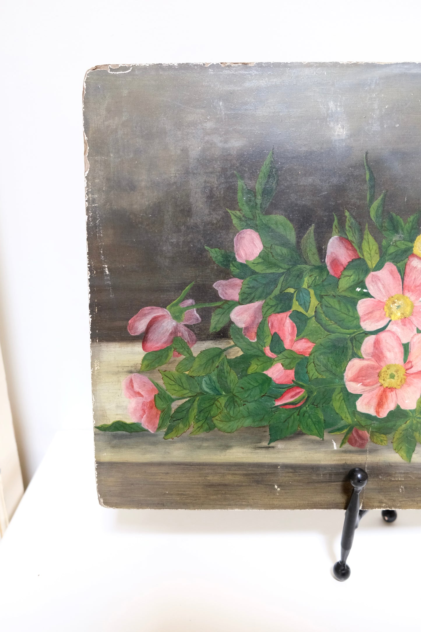 Antique Victorian Floral Still Life Oil Painting on Philadelphia Academy Board