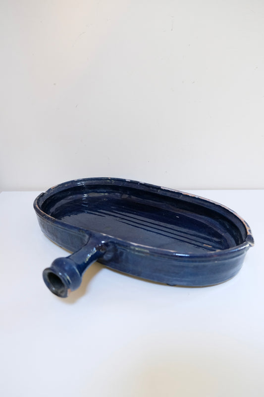 Vintage French Biot Blue Glazed Pottery Dish