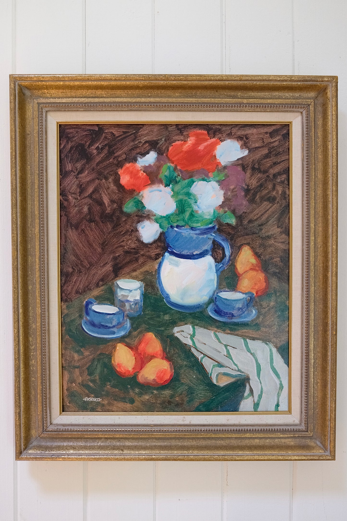 Vintage James R. Pascucci Blue & White Pitcher Still Life Painting