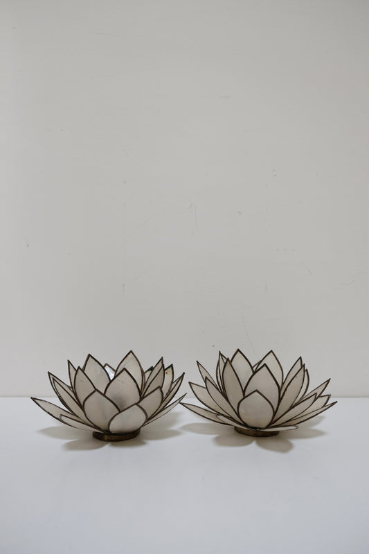 Pair of Vintage Capiz Shell Floral Candleholders