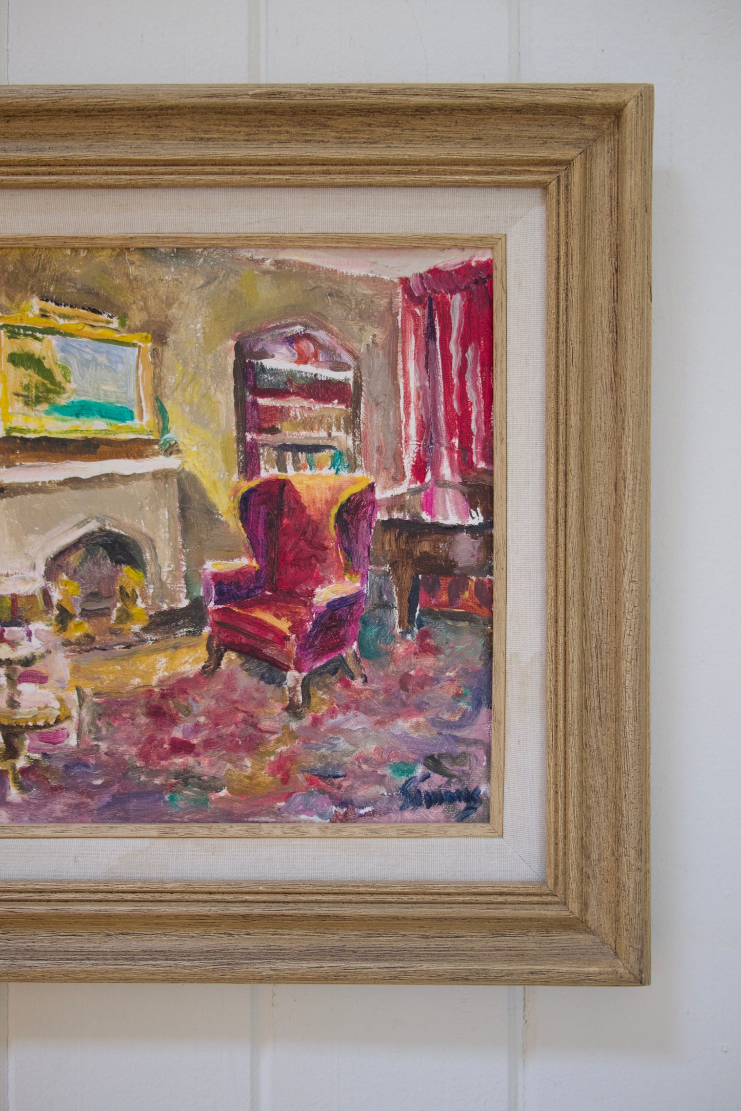 Signed Vintage Interior Scene Oil Painting (Framed, 19” x 16”)