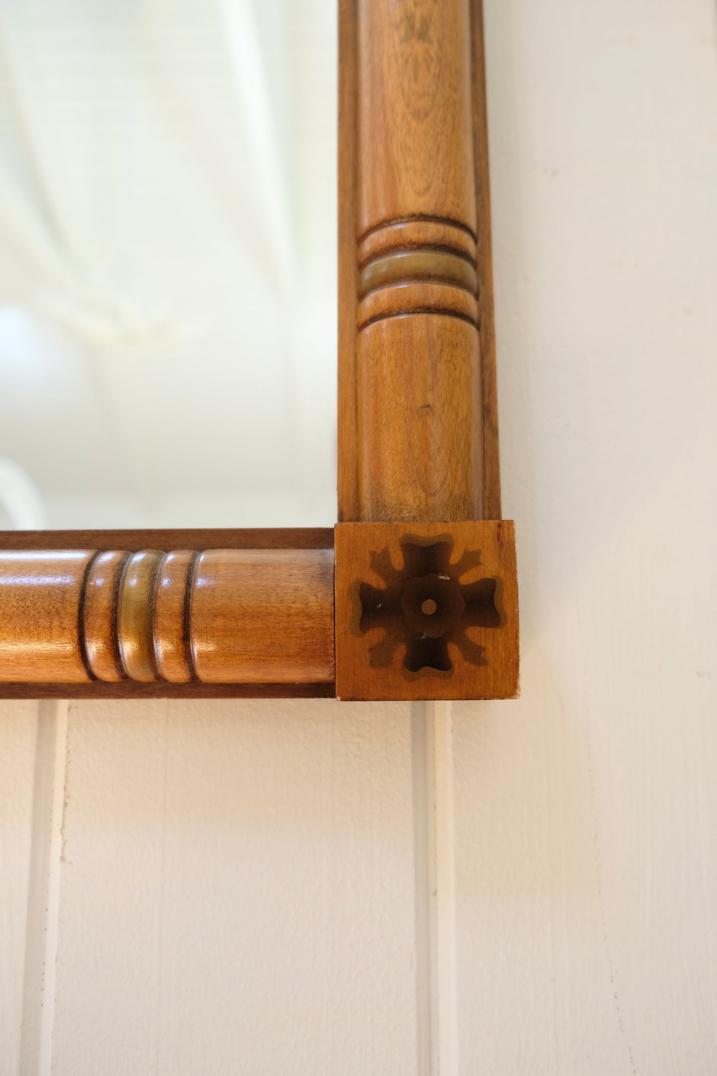 Antique American Hitchcock Style Wood Mirror with Stenciled Detail