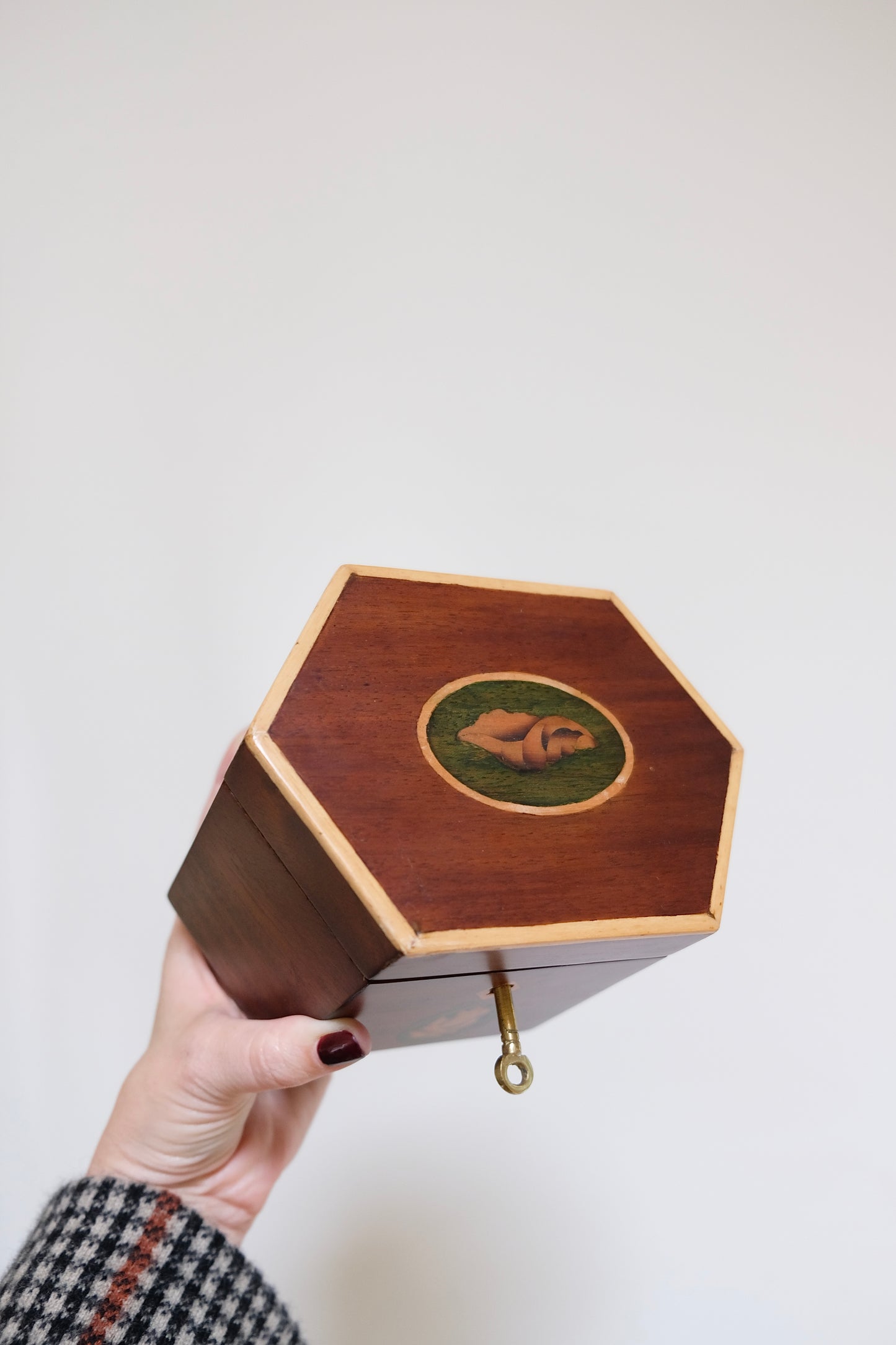 Vintage Wooden Tea Caddy with Key