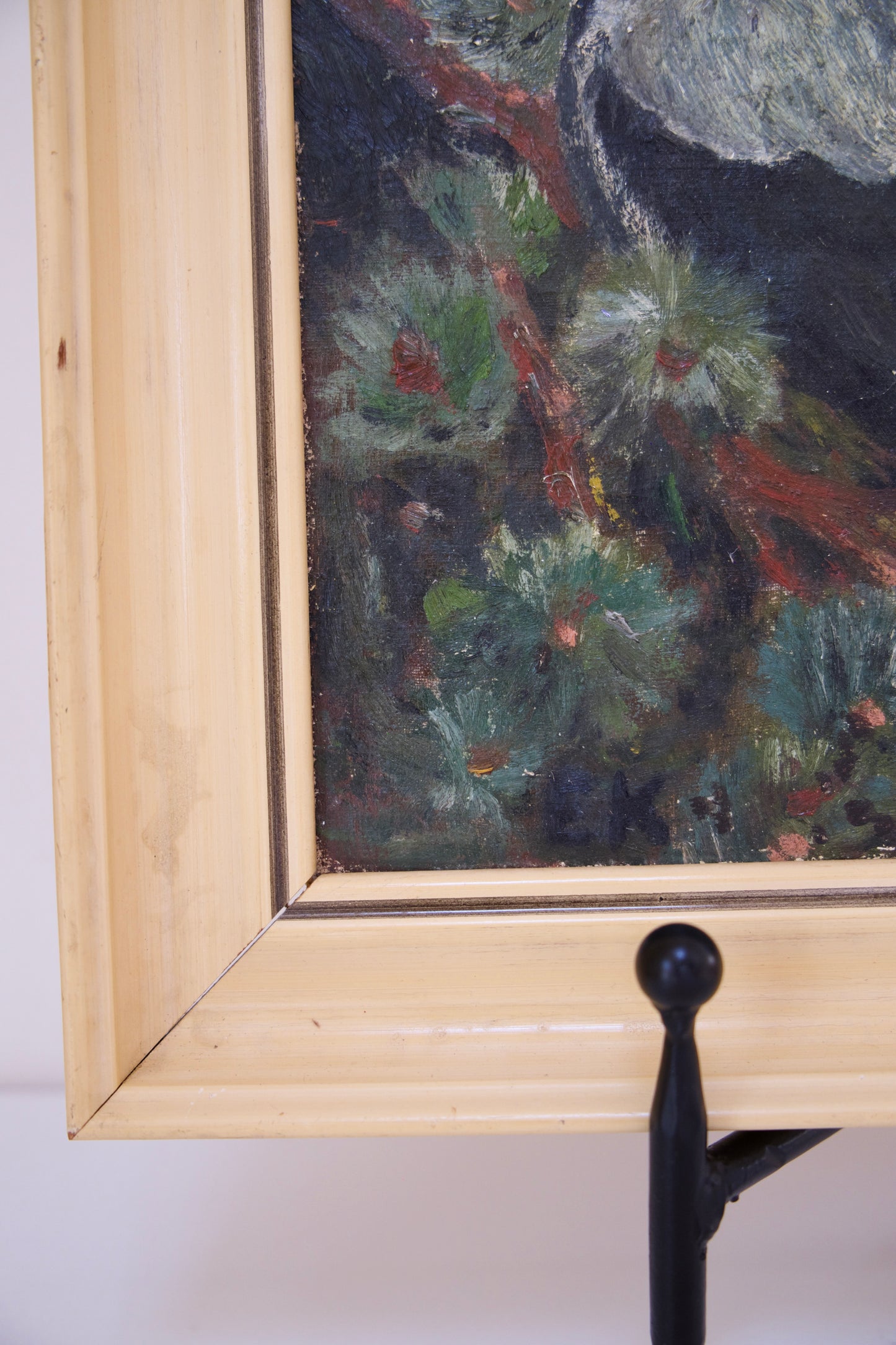 Vintage Danish Oil Painting of Two Hooded Crows, Initialed