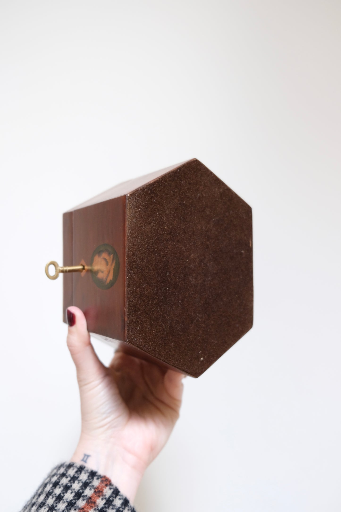 Vintage Wooden Tea Caddy with Key