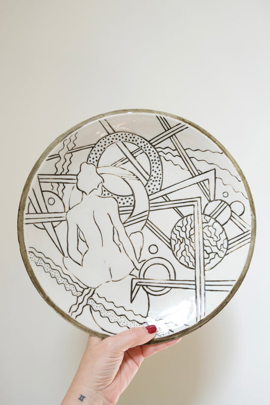 Vintage Handmade Ceramic Plate Wallhanging