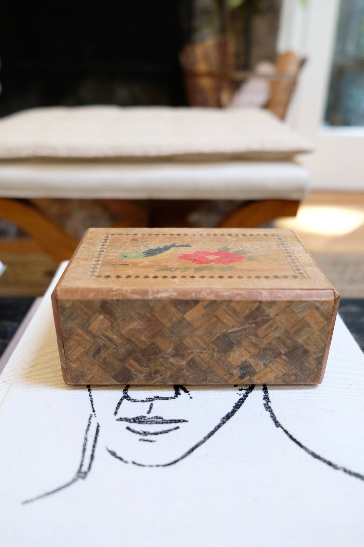 Vintage Inlaid Bird & Landscape Box