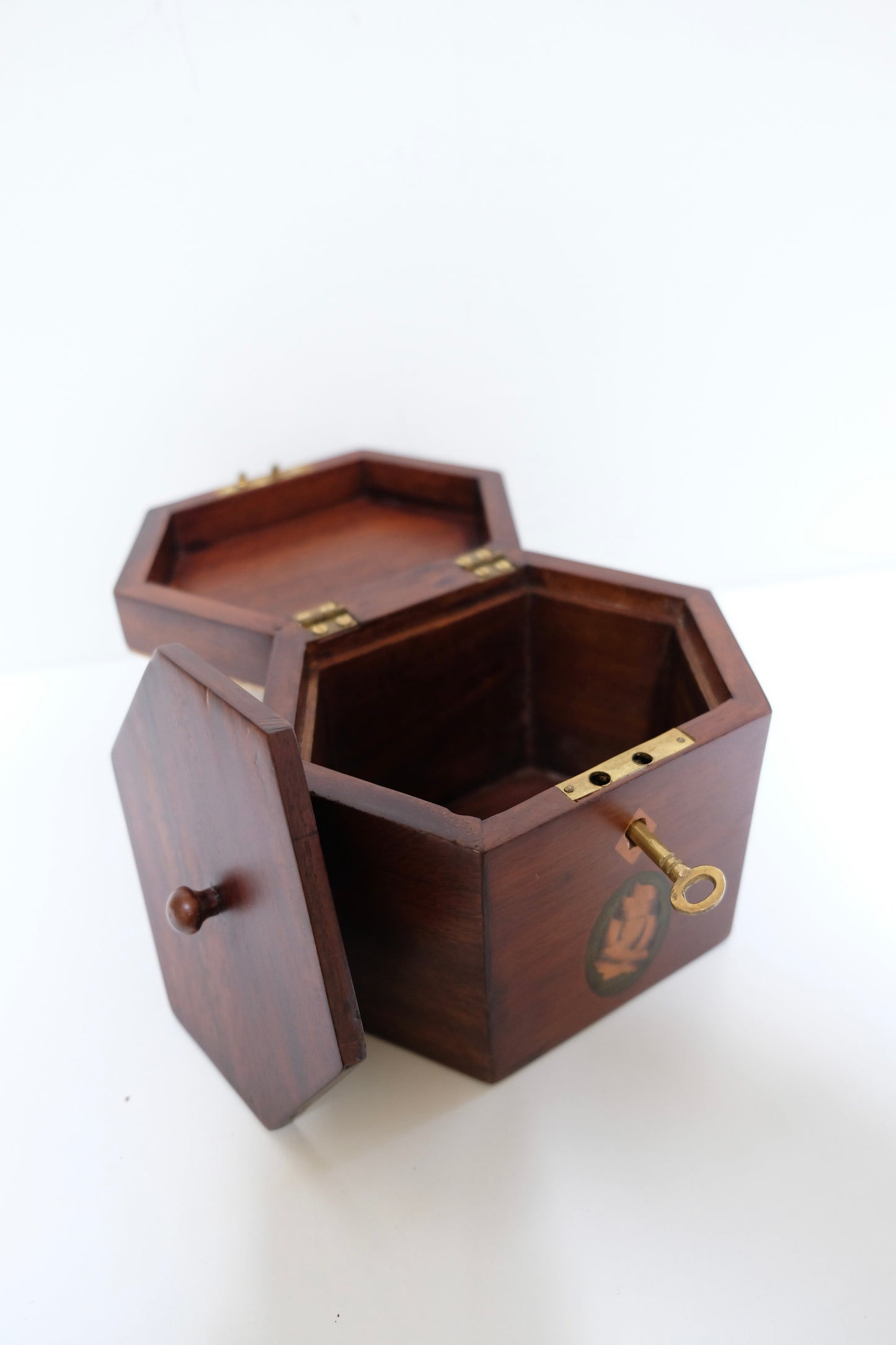 Vintage Wooden Tea Caddy with Key