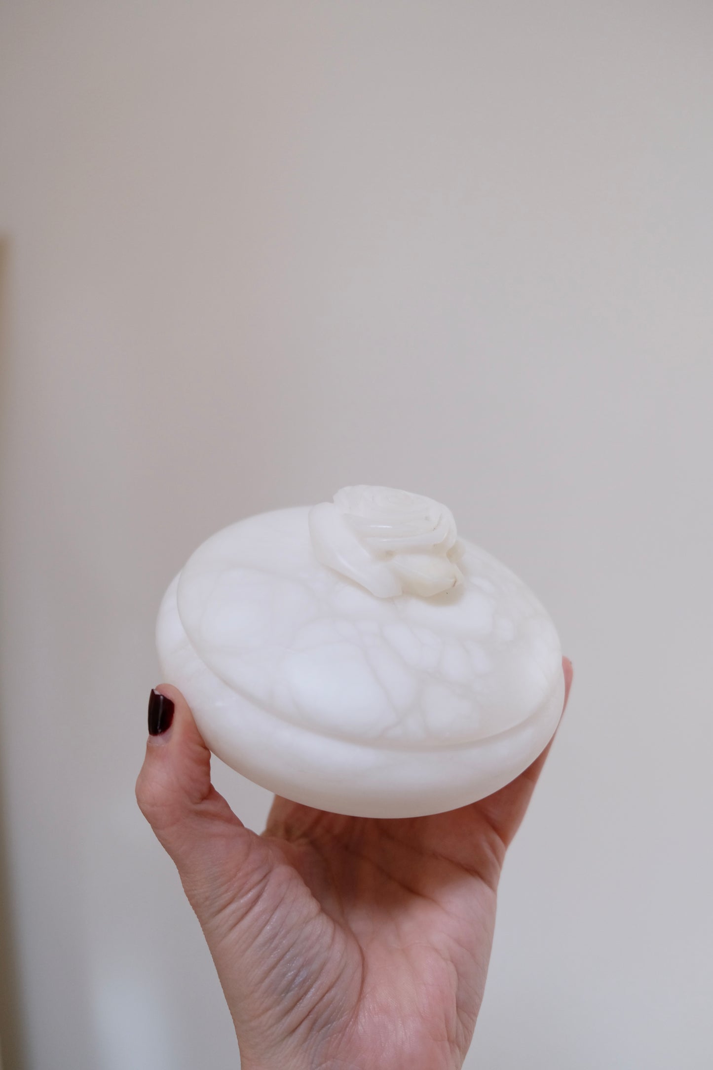 Vintage Alabaster Dish with Rose Lid