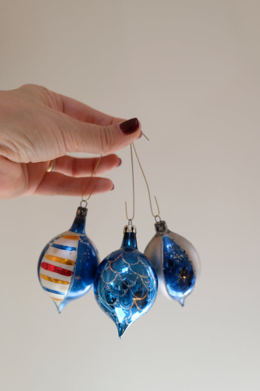 Trio of Vintage Blue Ornaments