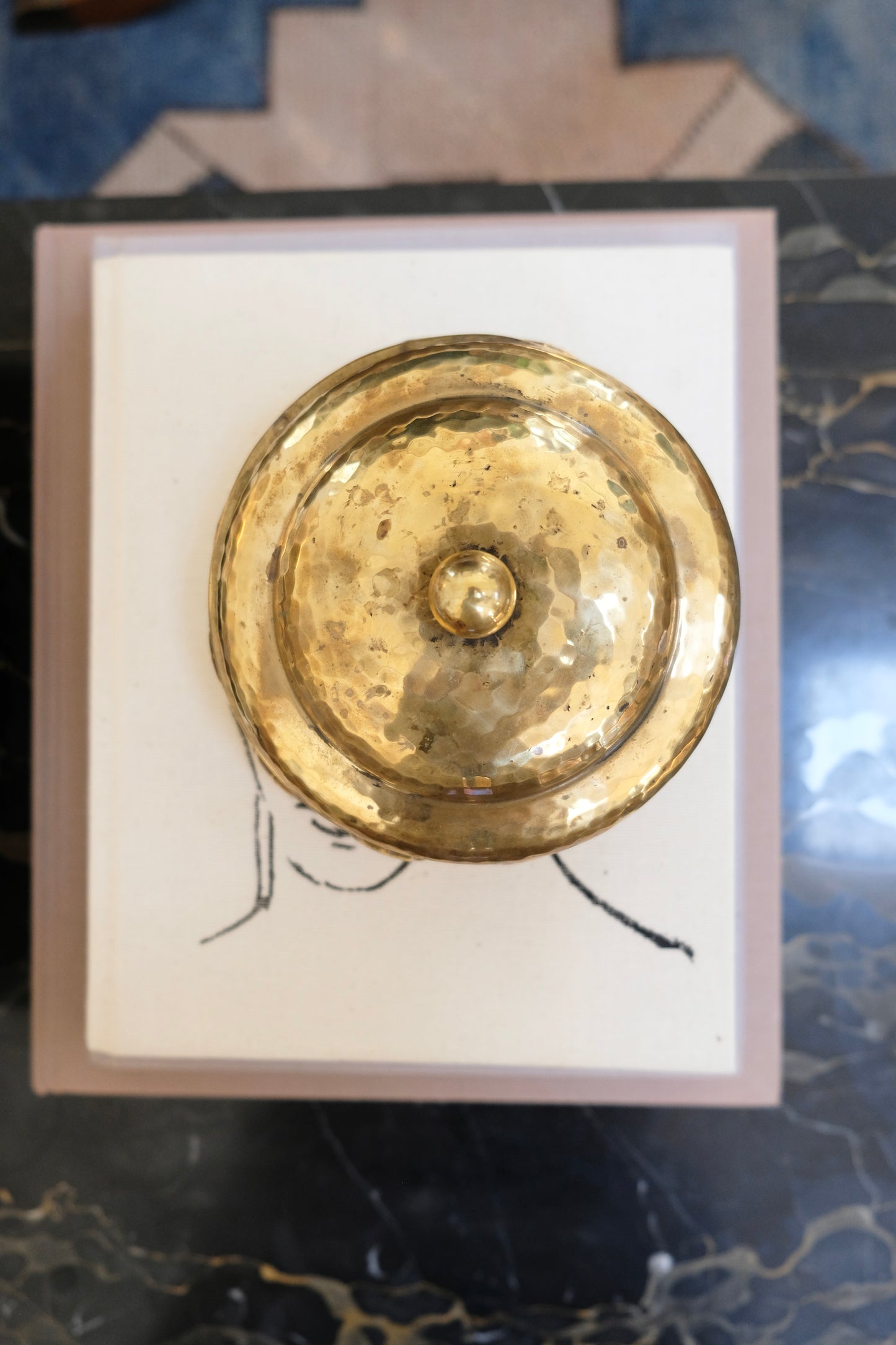 Vintage Hammered Brass Lidded Trinket Box