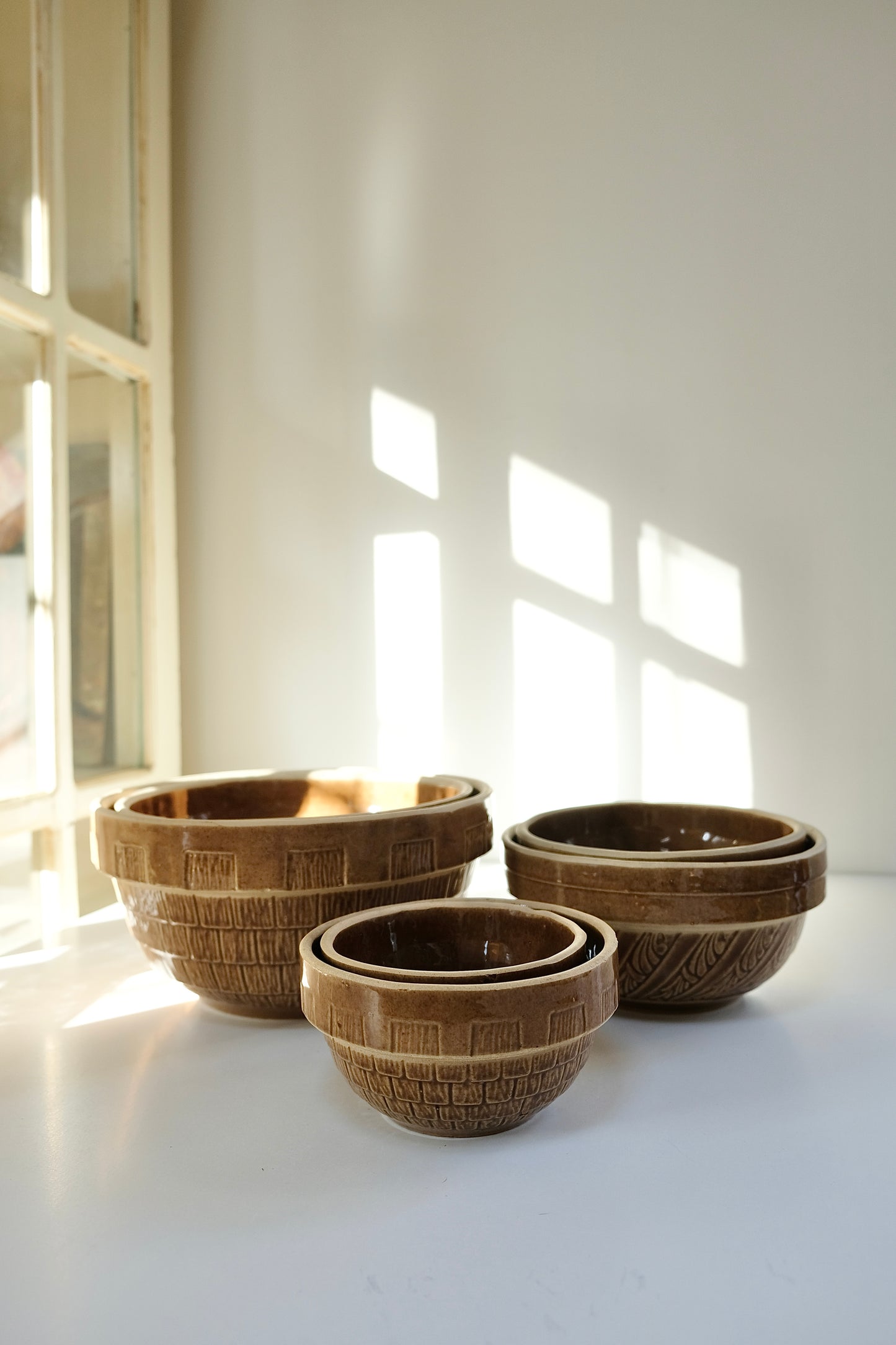 Complete Nested Stack of 6 Vintage McCoy Pottery Tan Shingles Mixing Bowls