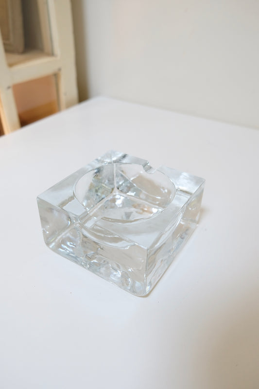 Vintage Nybro Sweden Art Glass Ashtray, Heavy Swedish Glass