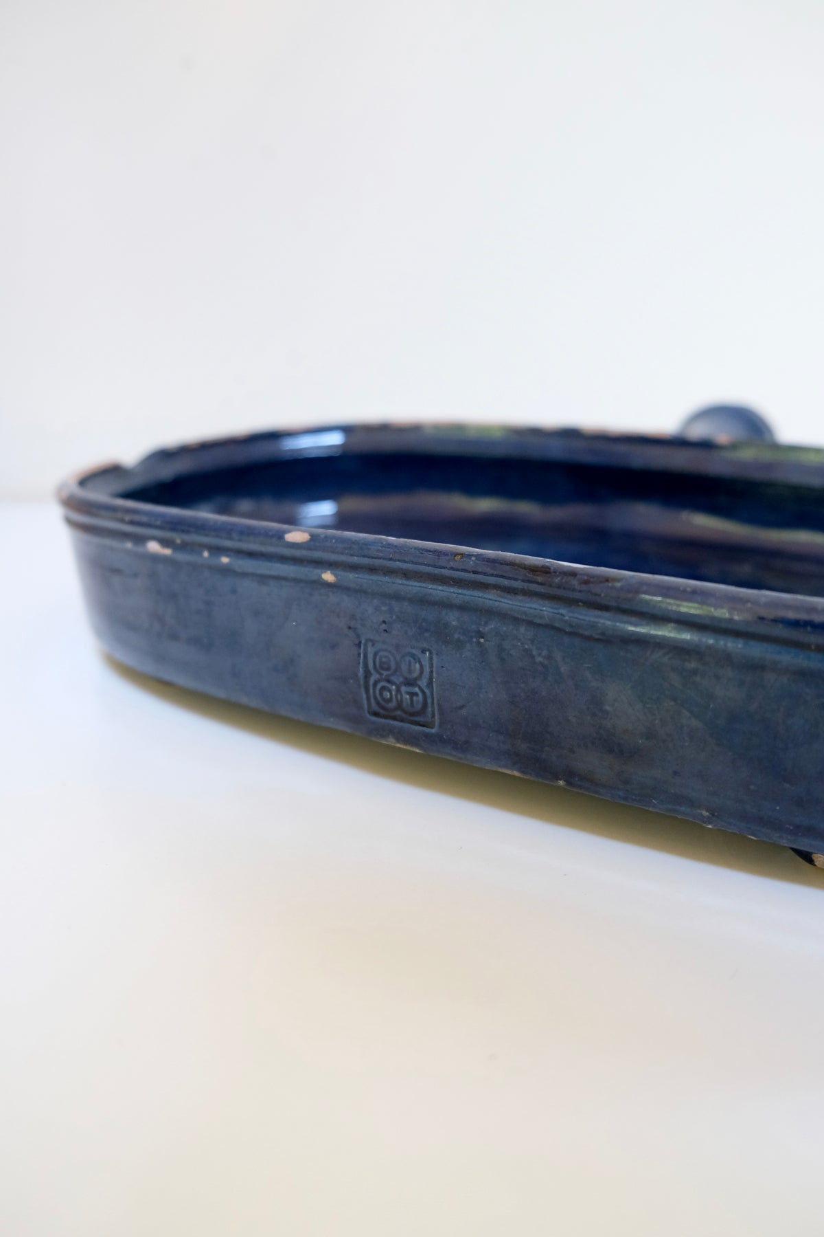 Vintage French Biot Blue Glazed Pottery Dish
