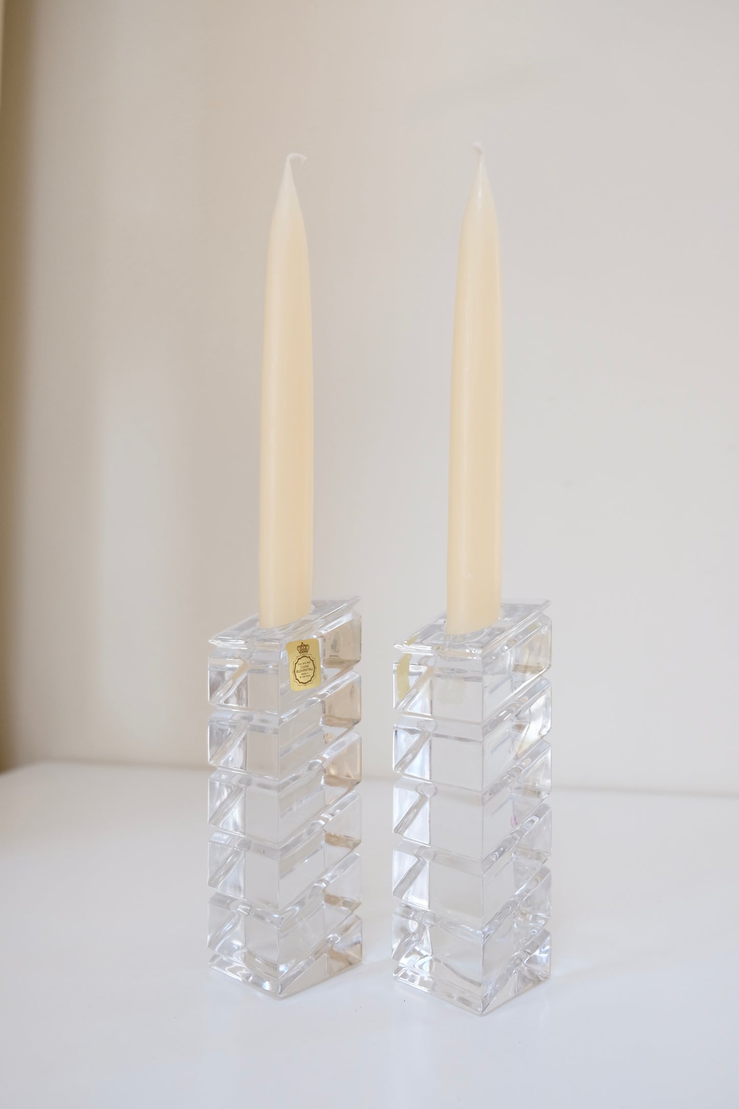 Vintage Bleikristall Geometric Crystal Candlesticks – Pair