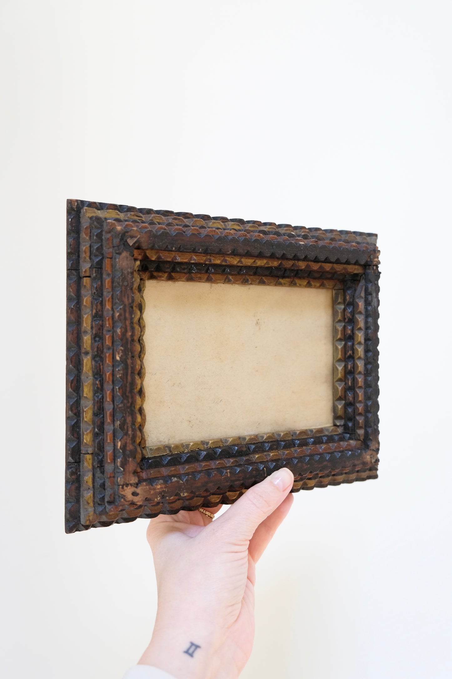 Antique Tramp Art Frame, Signed