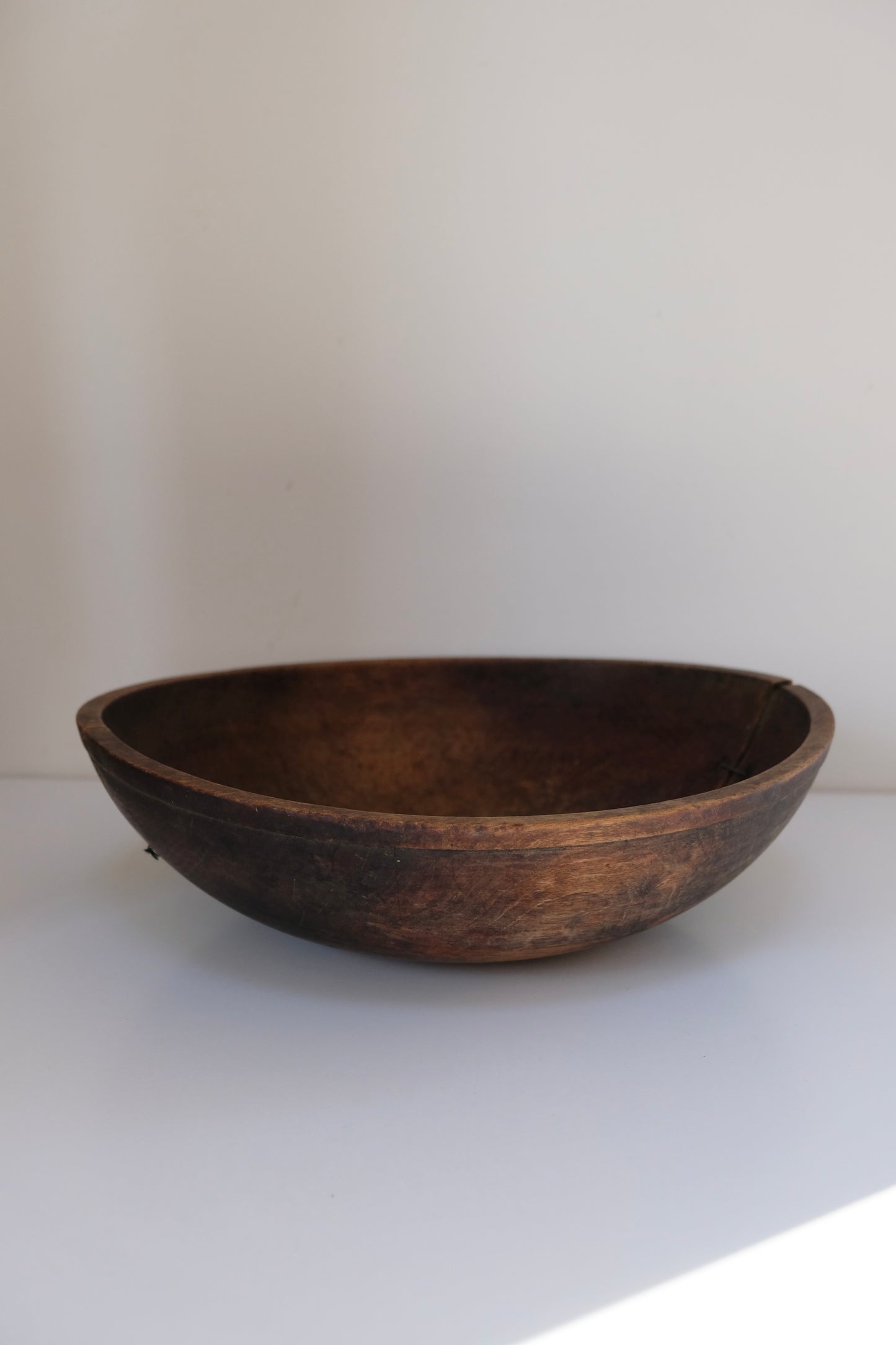 Antique Reinforced Hand Turned Wooden Bowl