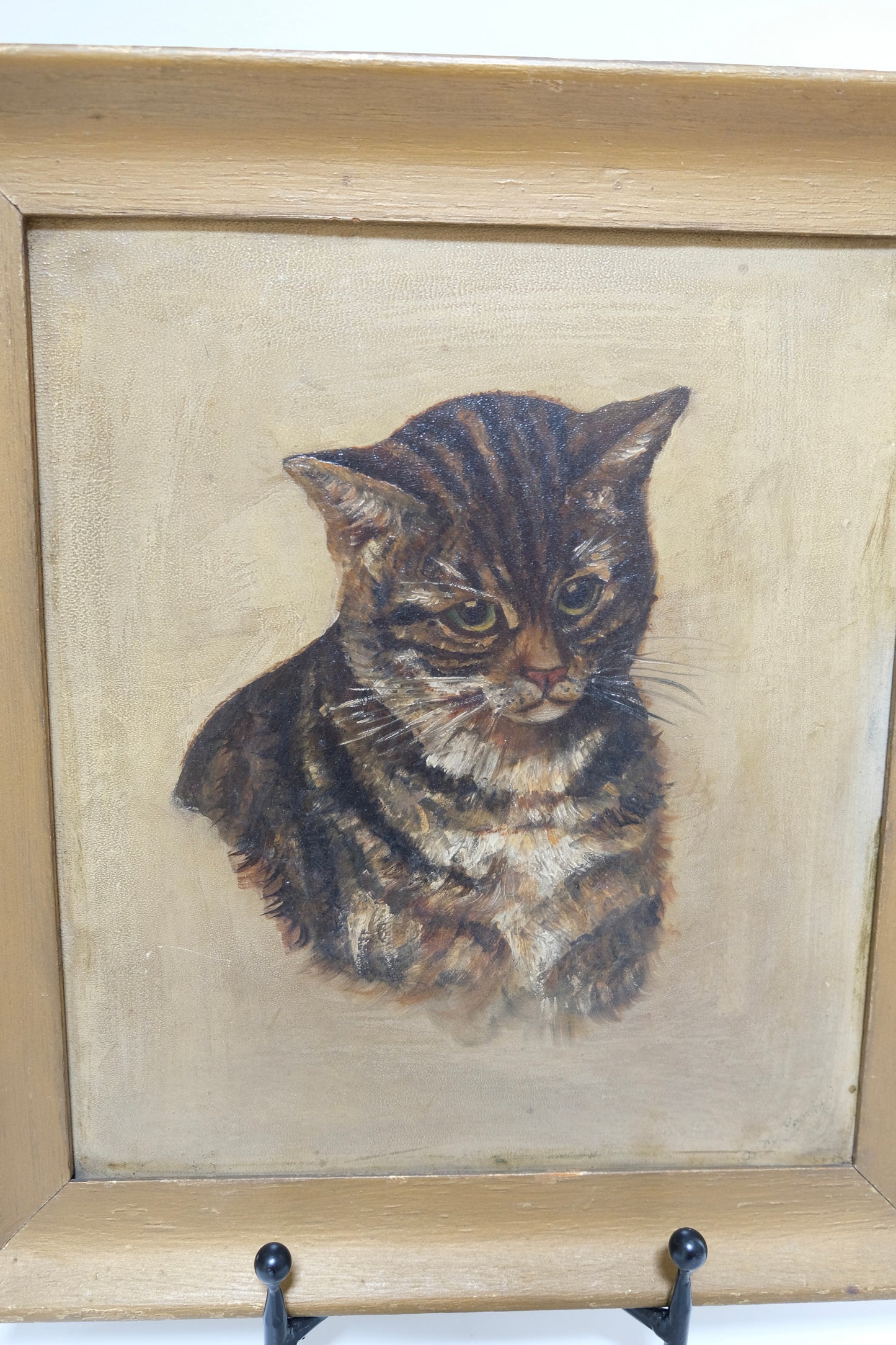 Antique Framed Oil Painting of a Cat (1909)