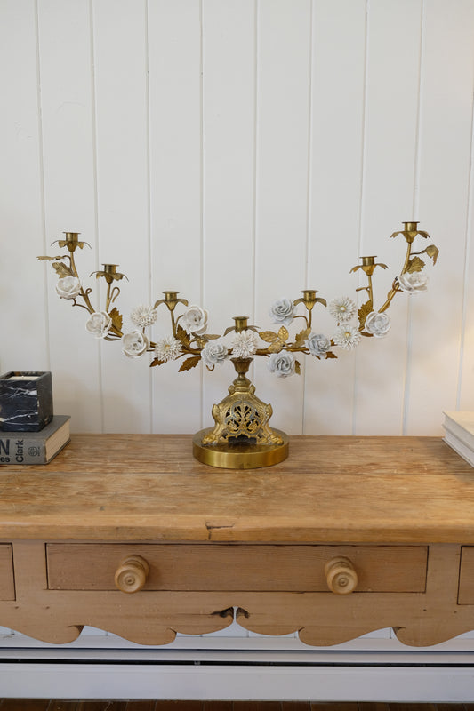 Stunning Large Gilded Brass Rare Antique 7-Taper Church Candelabra