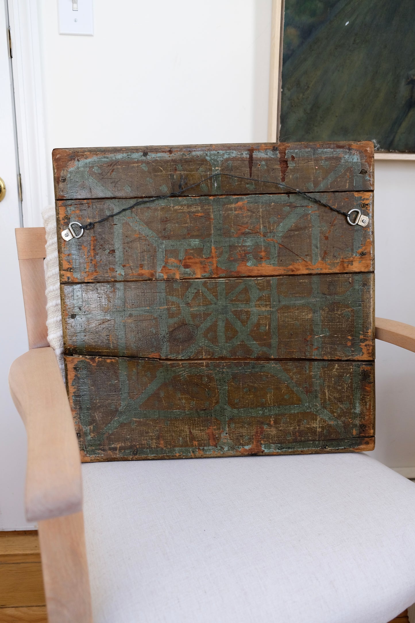 Antique English Hand-Painted Checkerboard Glass Panel