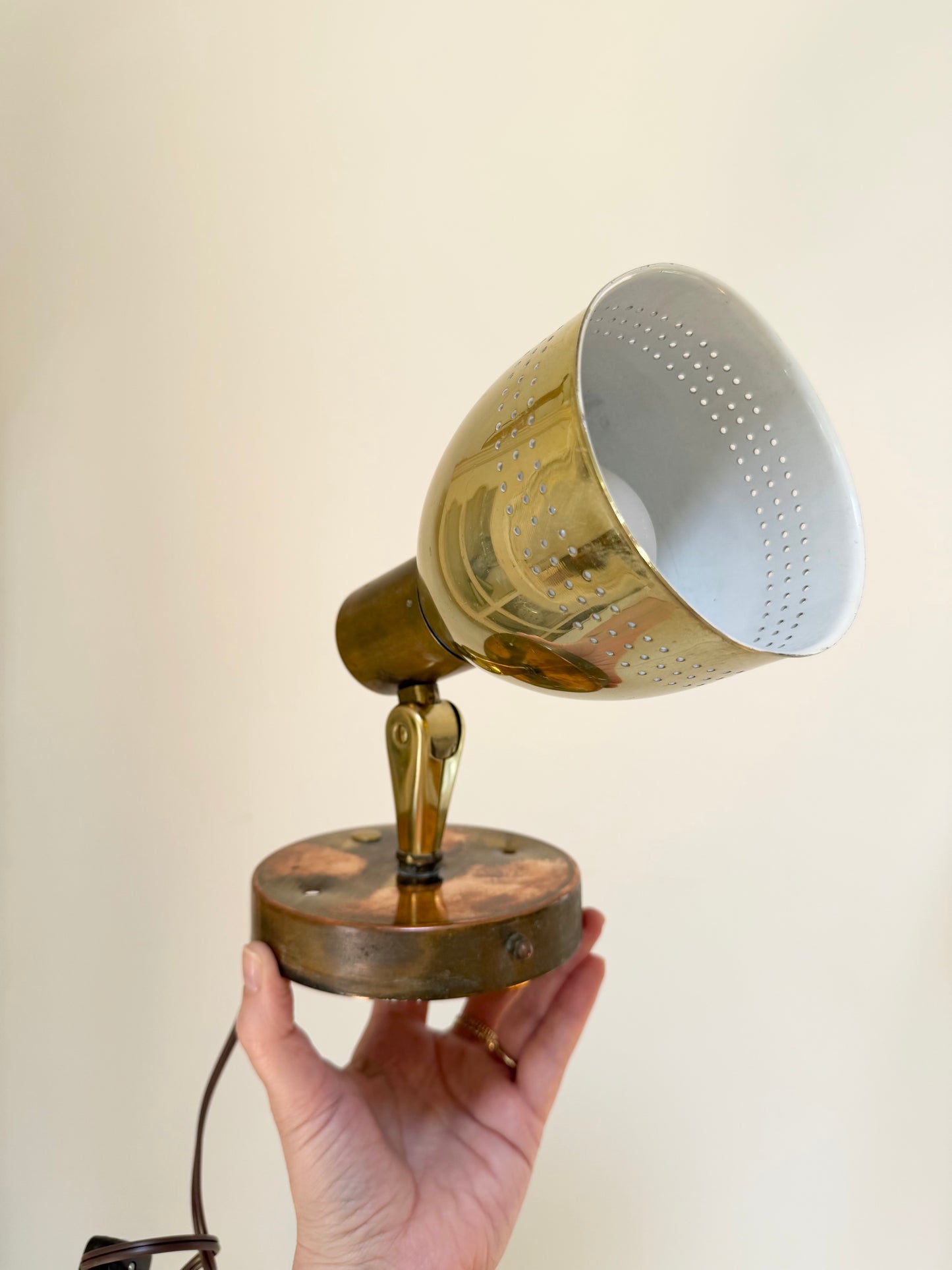 Vintage Industrial Brass Sconce, Rewired as a Table Lamp