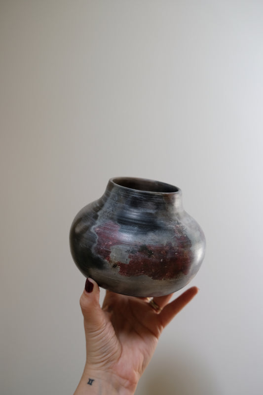 Medium Vintage Signed Pit-Fired Pottery Vase