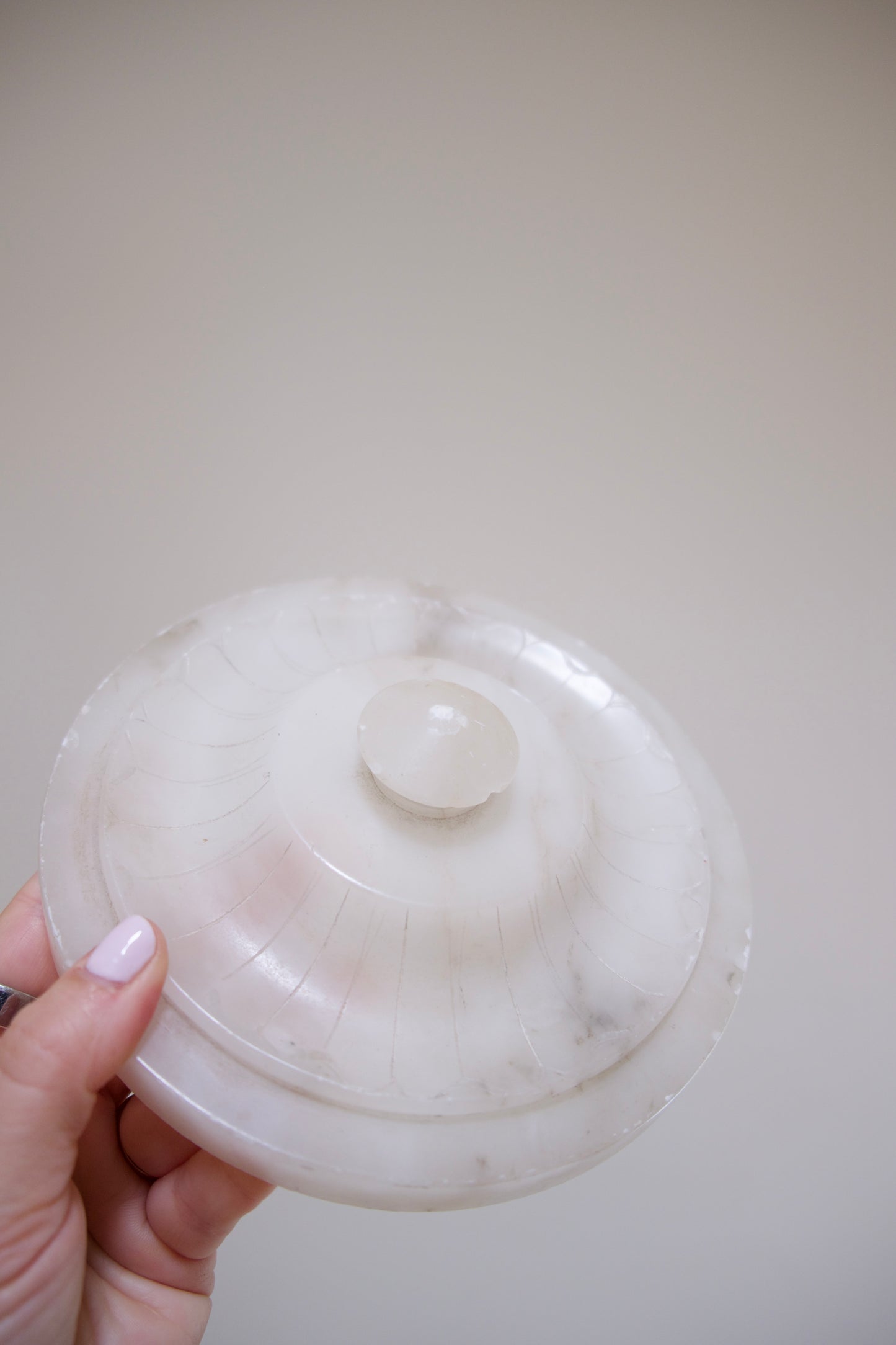 Carved Alabaster Dresser Box with Lid