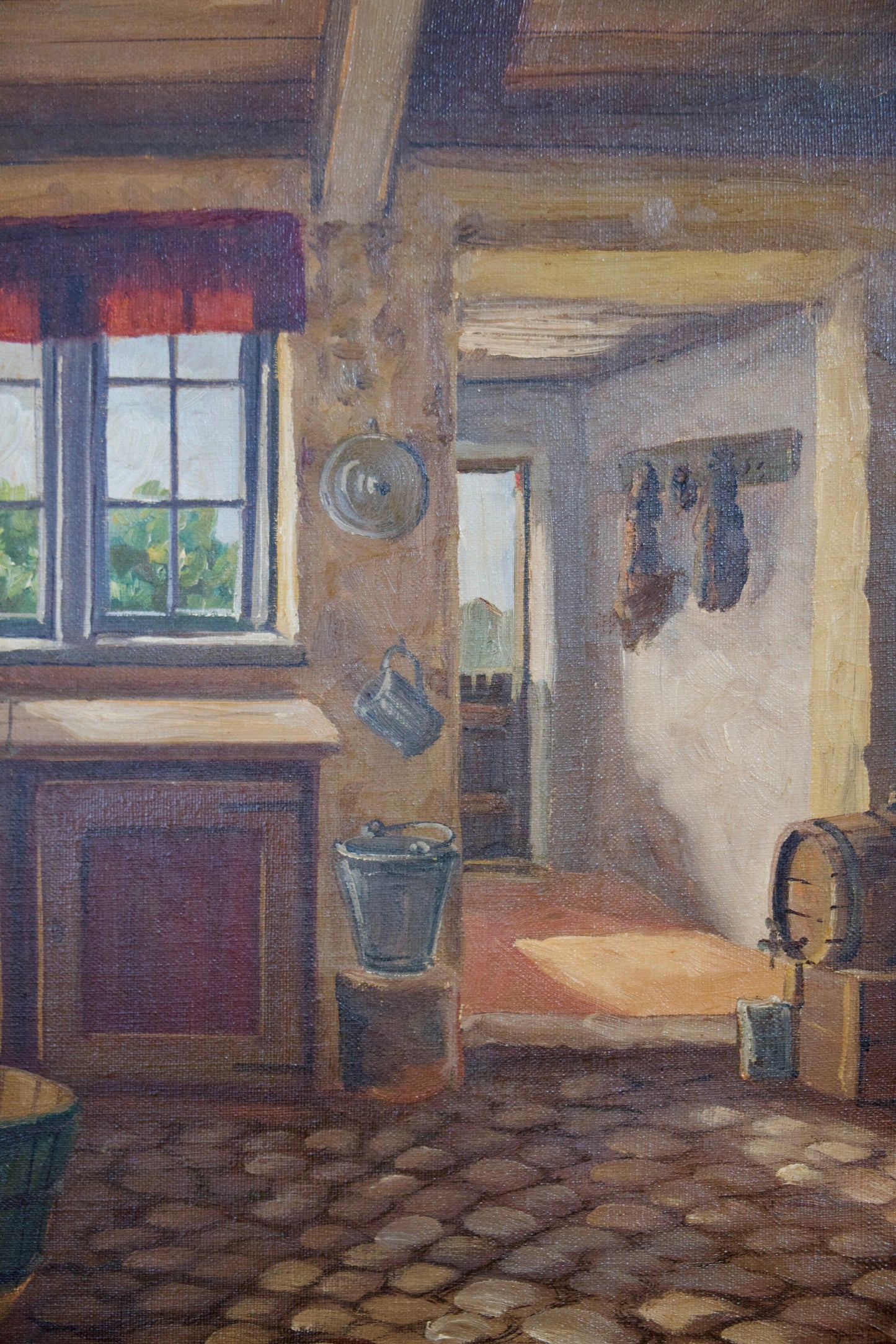 Lars Johansen, Interior From a Farmhouse, Oil on Canvas, Signed