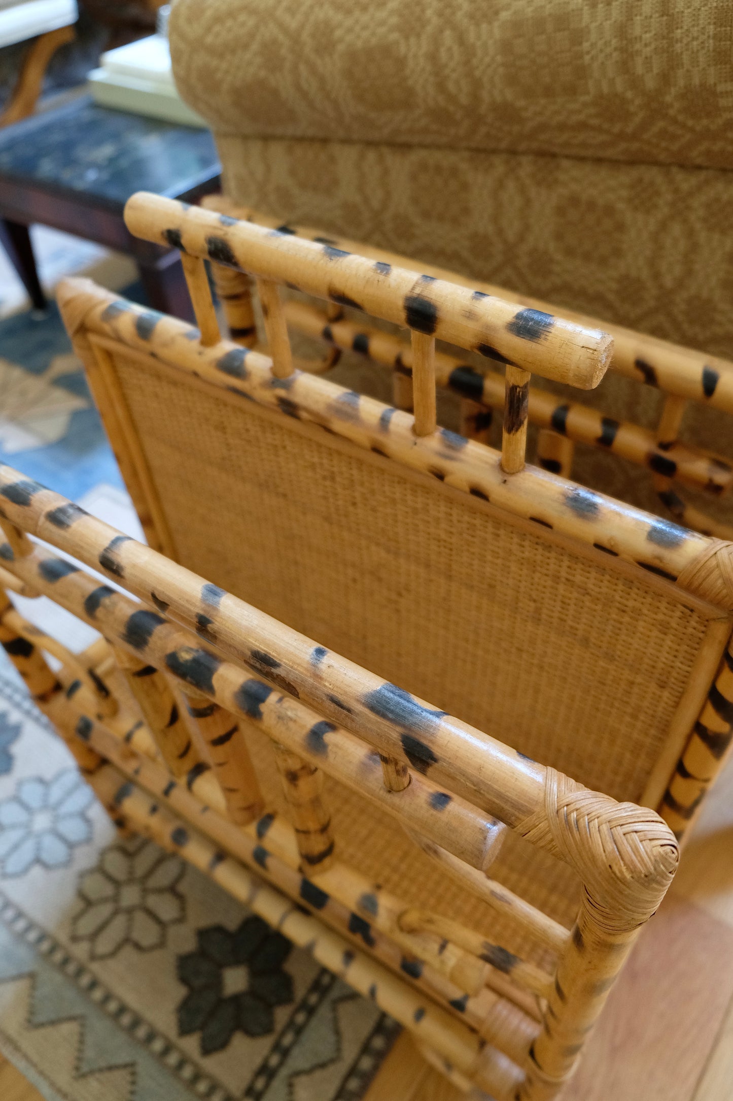 20th Century Burnt Bamboo & Rattan Magazine Rack