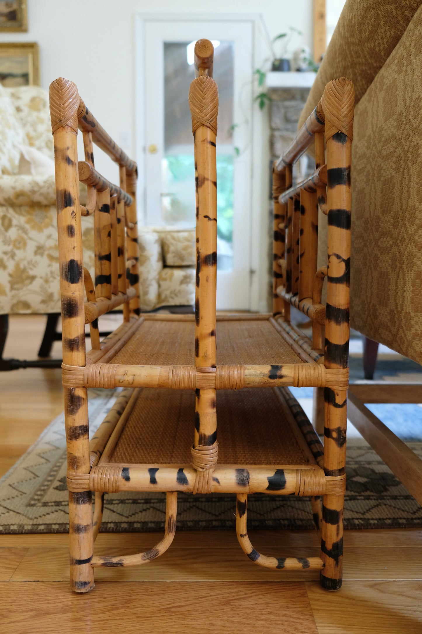 20th Century Burnt Bamboo & Rattan Magazine Rack