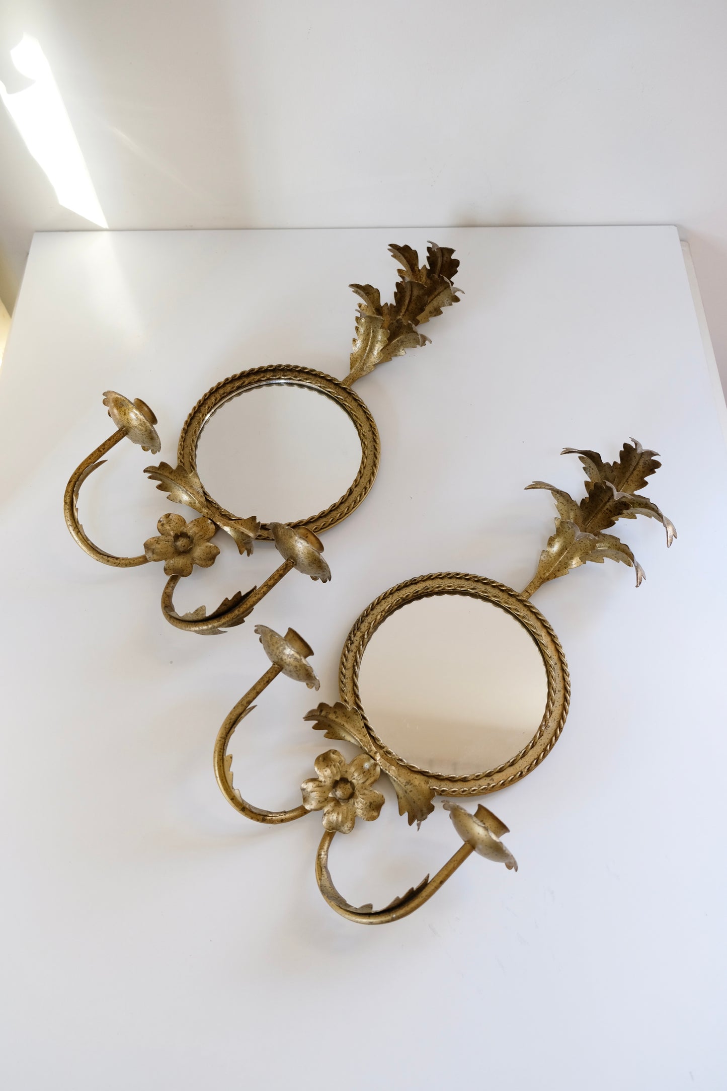 Pair of Stunning Vintage Italian Gilt Wall Candle Sconces