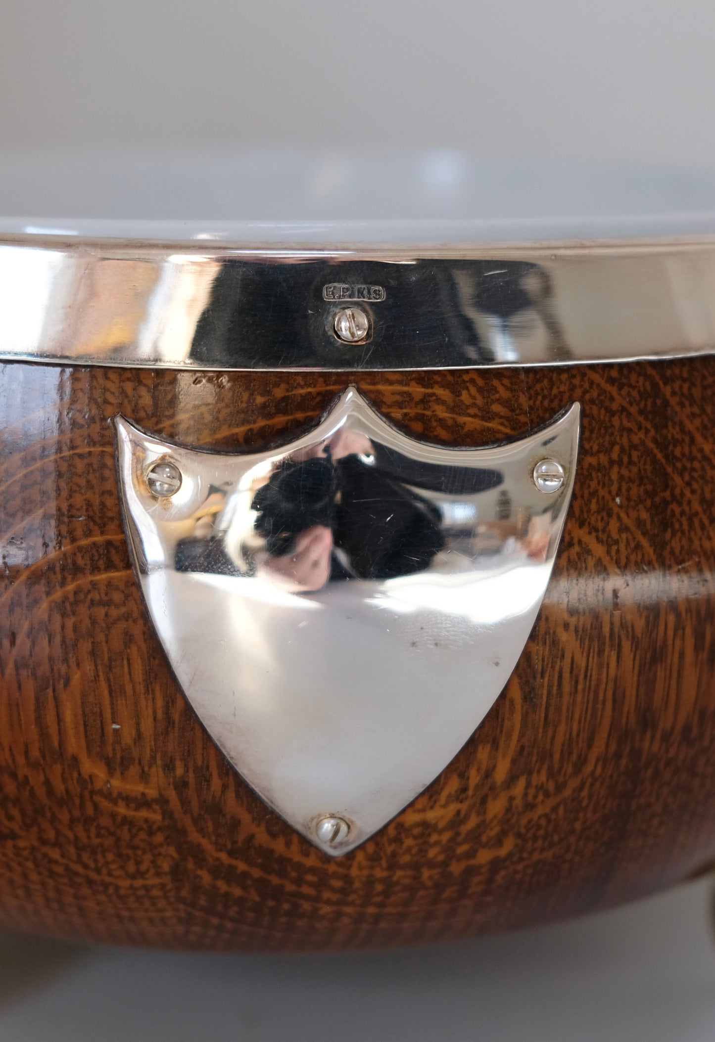 Antique English Oak Trophy Bowl with Insert and Ball Feet