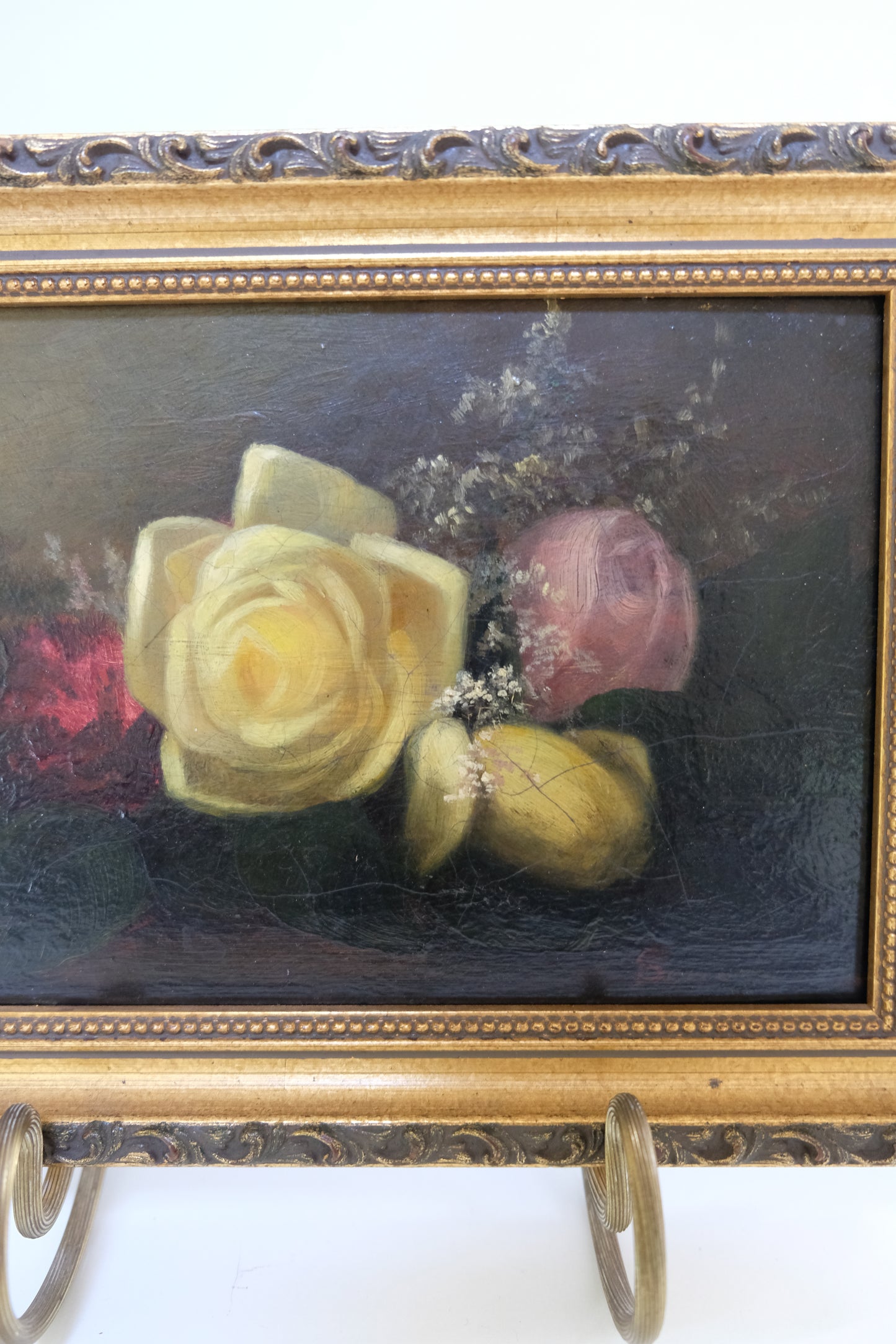 Antique Framed Rose Oil Painting