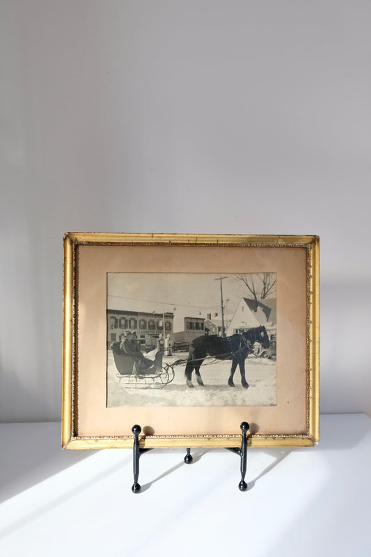 Framed Antique B&W Picture of Horse Drawn Carriage in Kingston, NY