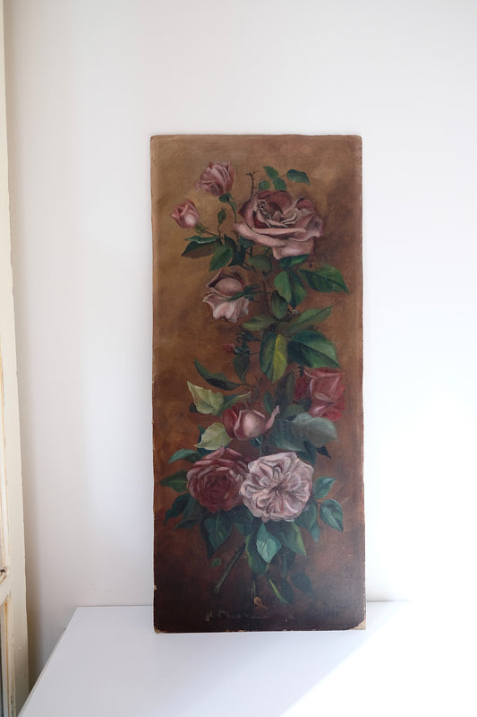 Long Moody Antique Floral Painting