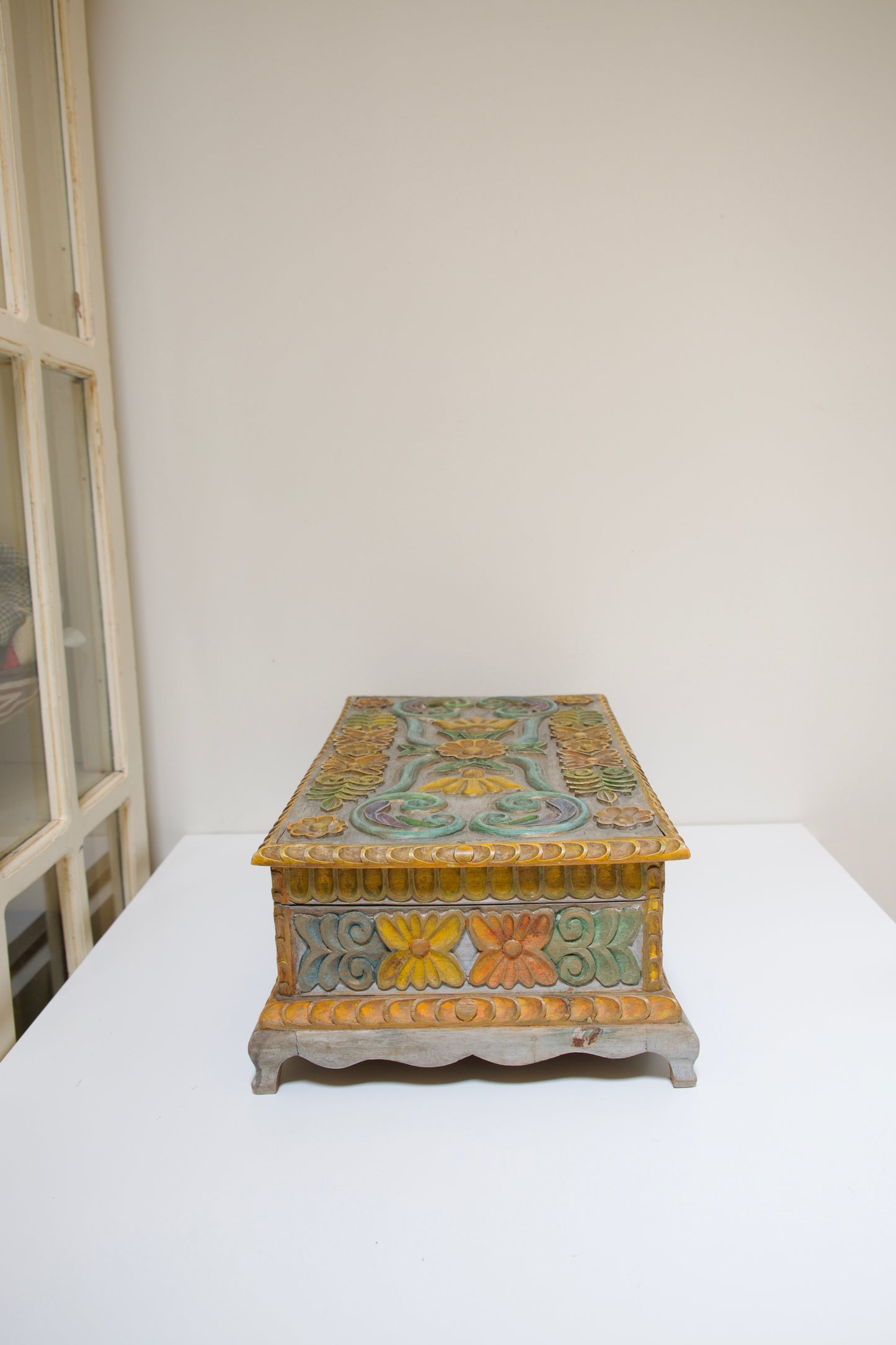 Hand-carved Floral Wooden Box