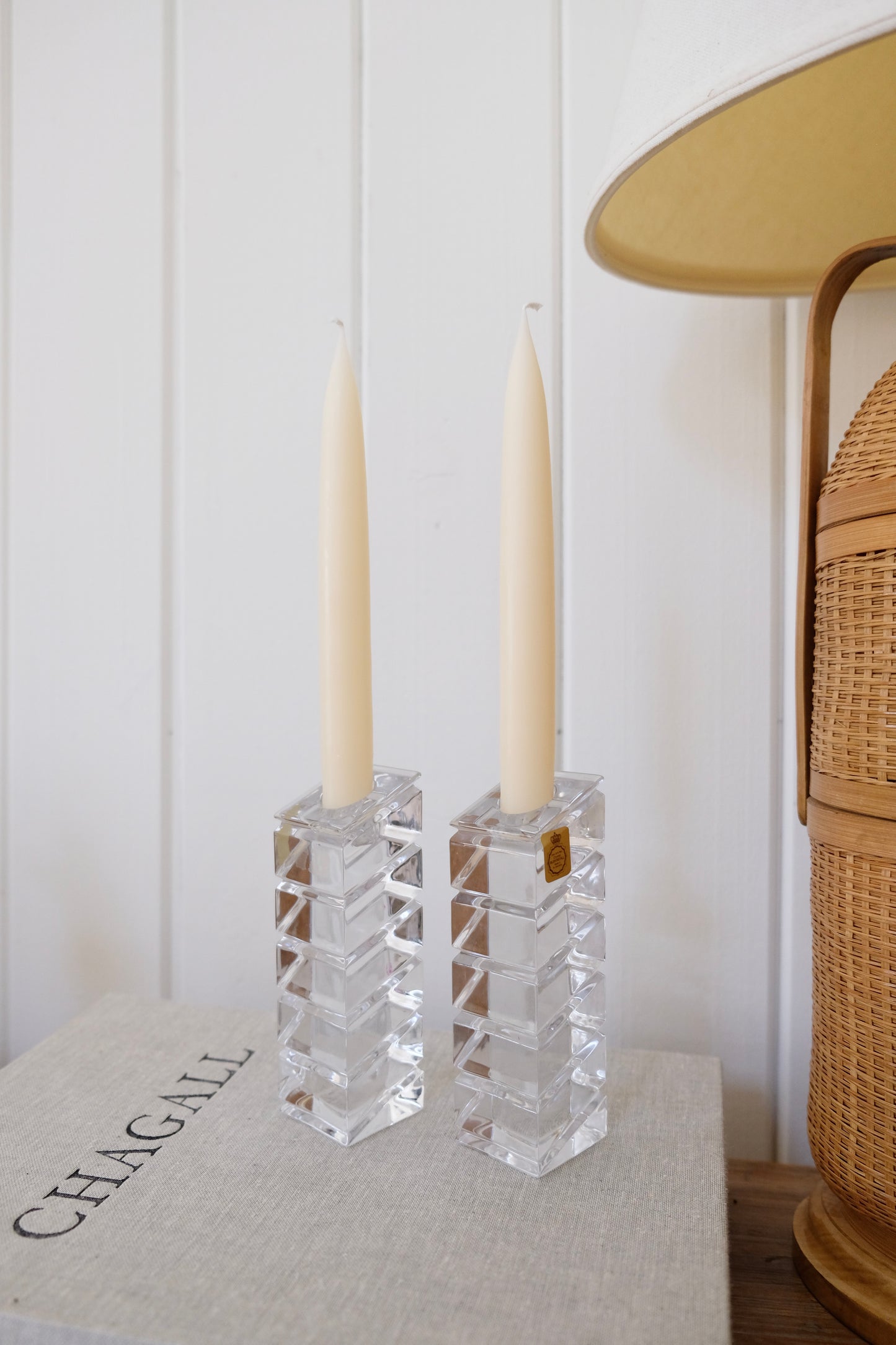Vintage Bleikristall Geometric Crystal Candlesticks – Pair