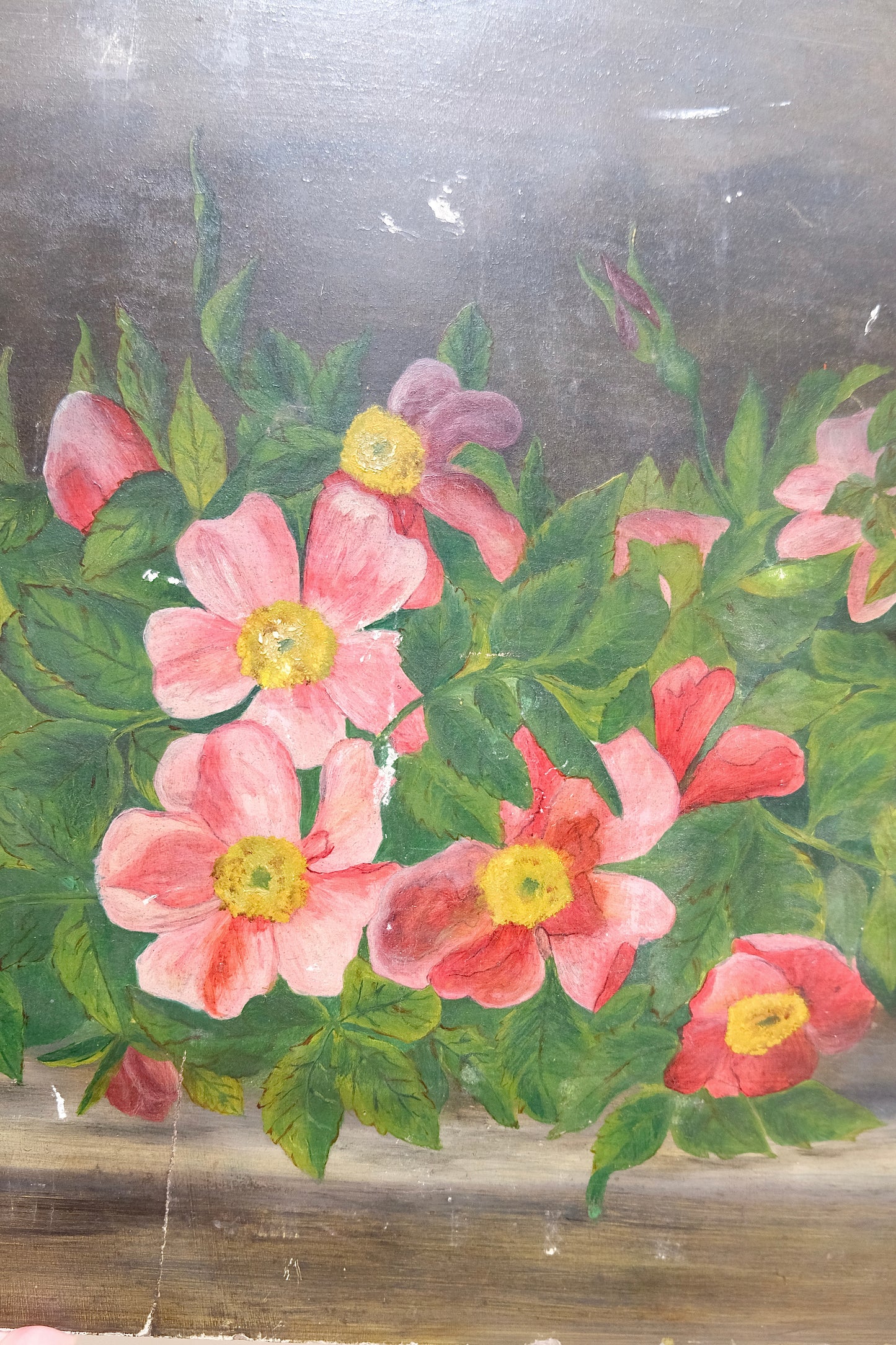Antique Victorian Floral Still Life Oil Painting on Philadelphia Academy Board
