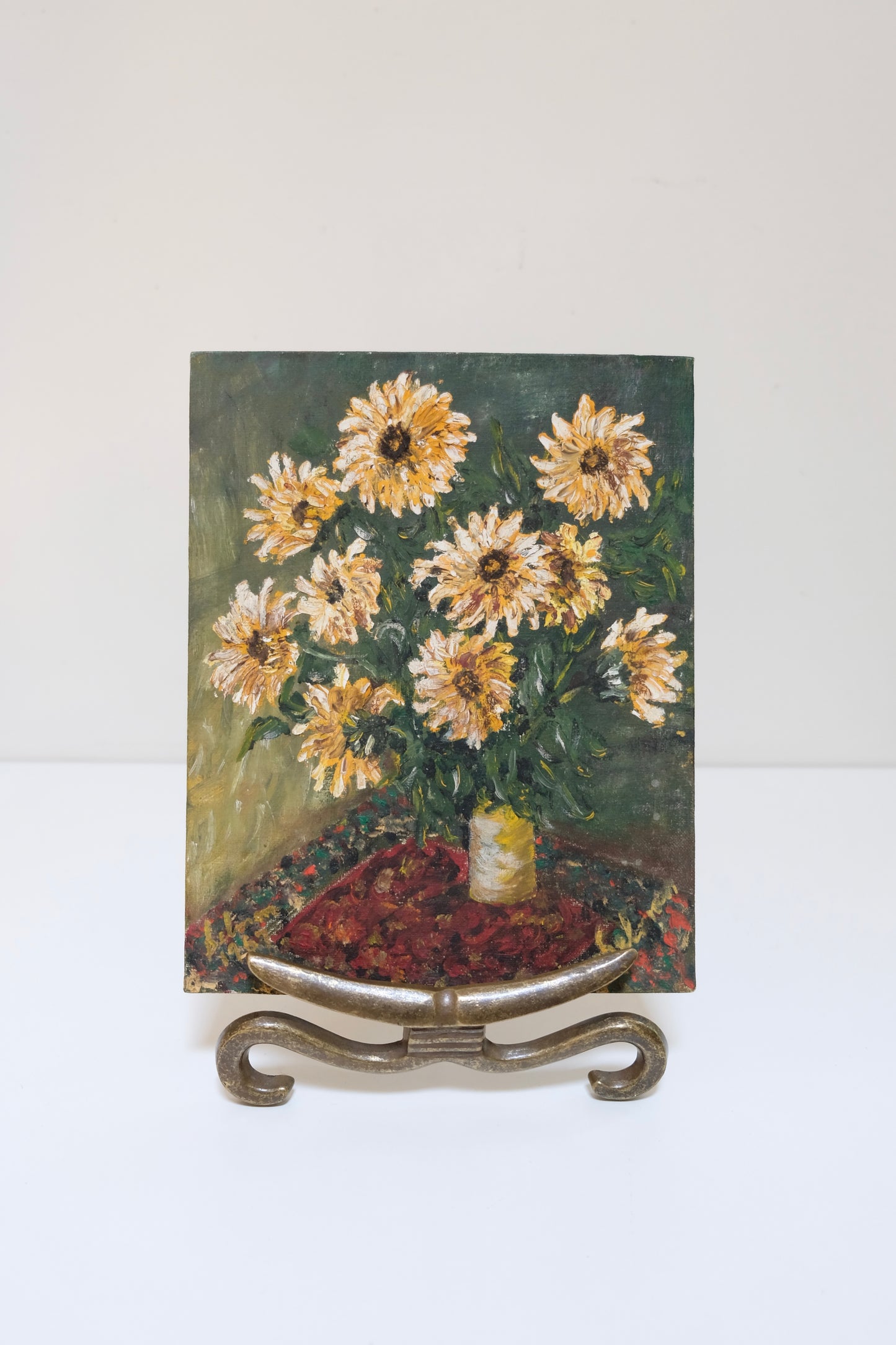 Vintage Signed Oil Painting, Small Floral Still Life on Canvas