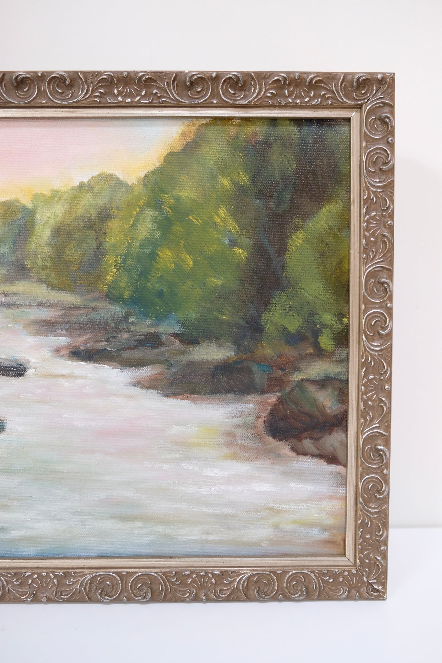Vintage Rocky River Landscape Painting
