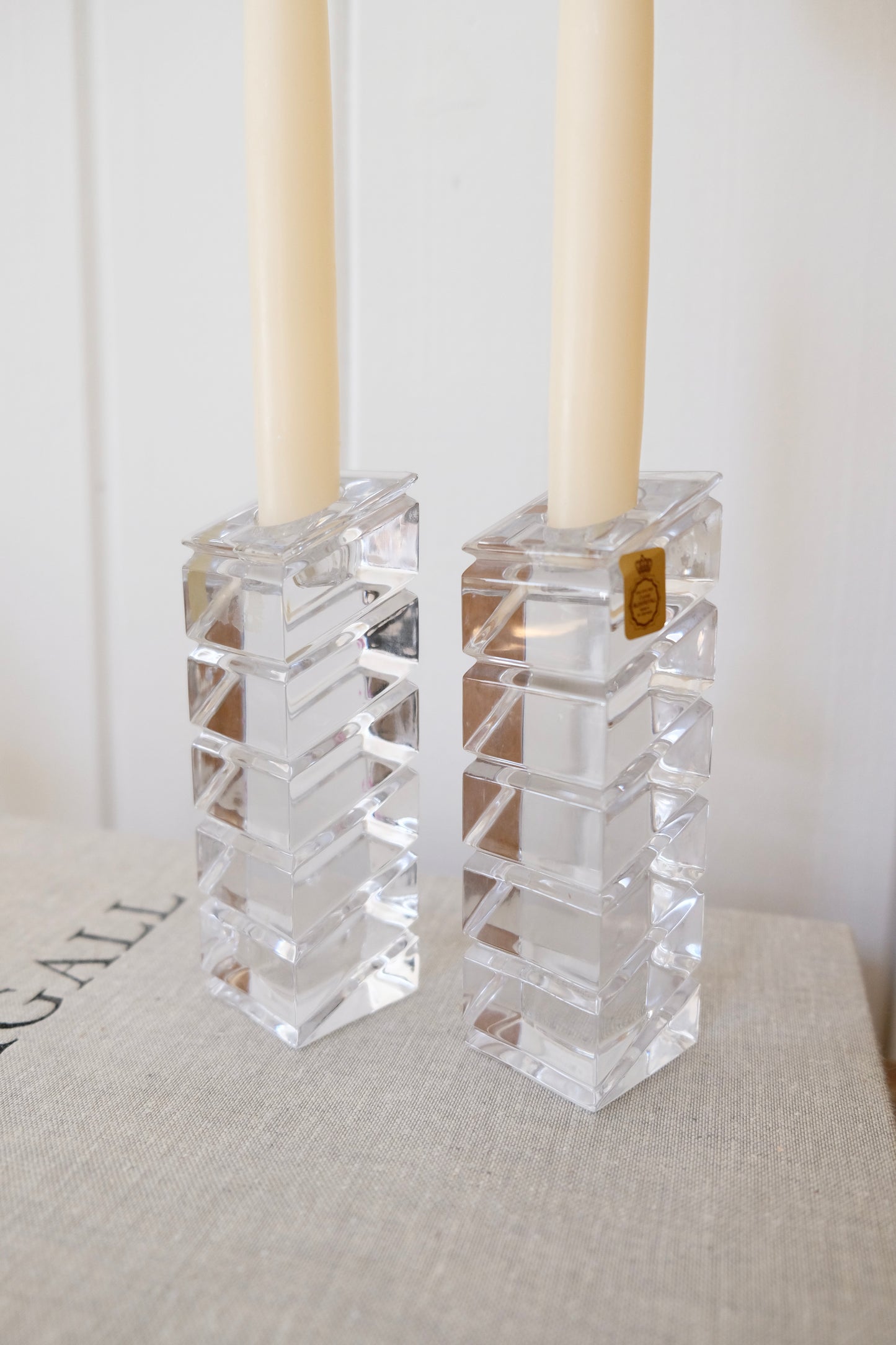 Vintage Bleikristall Geometric Crystal Candlesticks – Pair