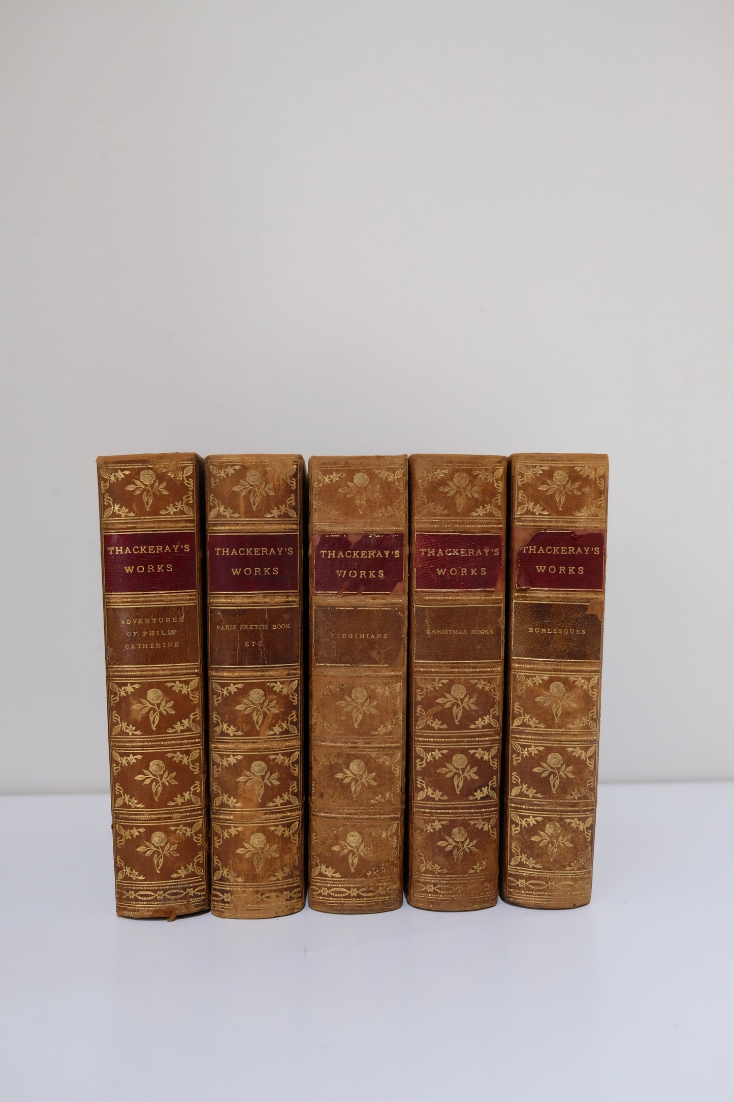Set of Five Antique Gilded Leather Thackeray’s Works