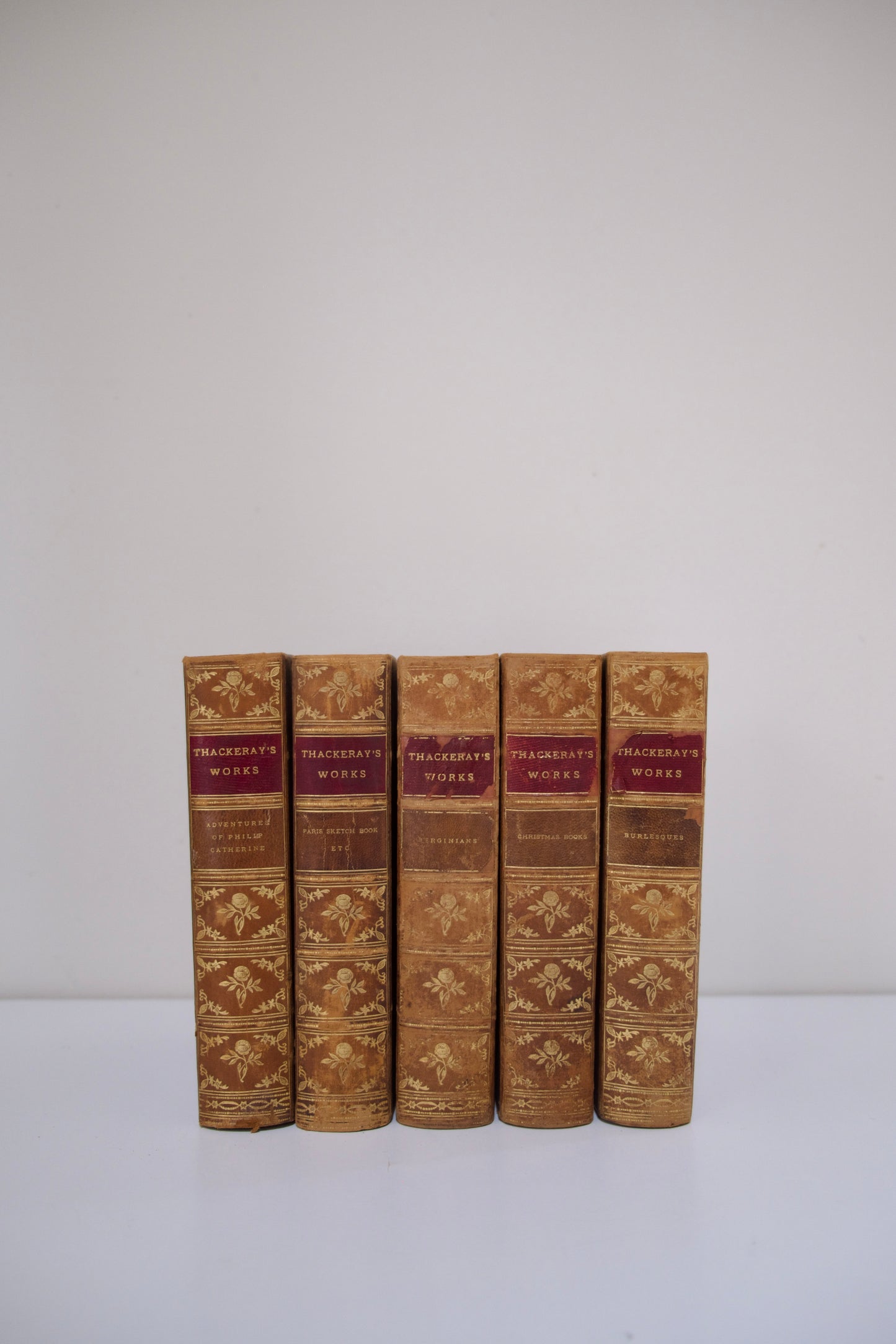 Set of Five Antique Gilded Leather Thackeray’s Works