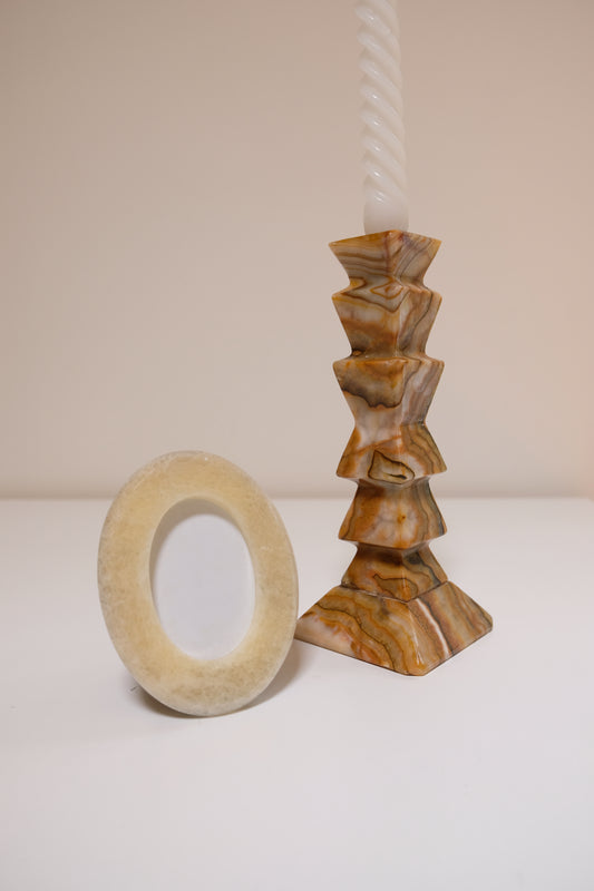 Vintage Geometric Onyx Candlestick Holder.