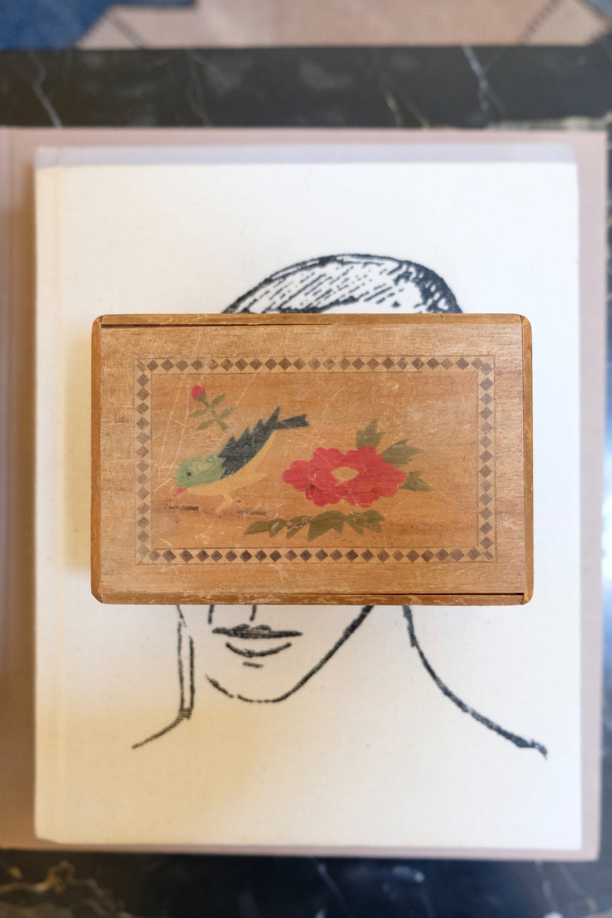 Vintage Inlaid Bird & Landscape Box