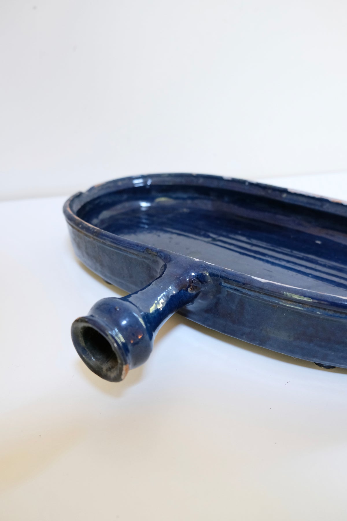 Vintage French Biot Blue Glazed Pottery Dish