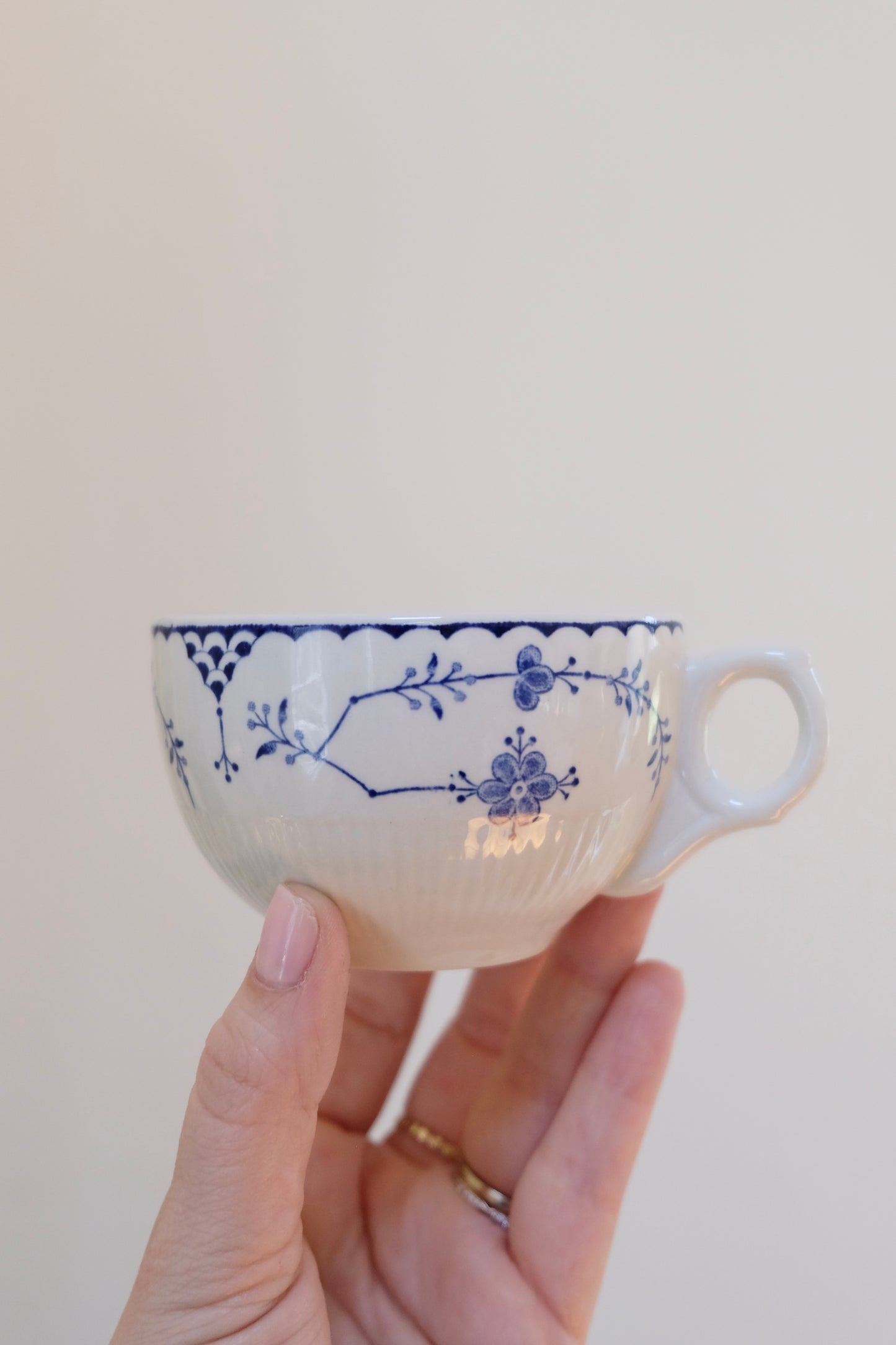 Vintage English Blue Fluted Style Tea Cups, Sold Separately