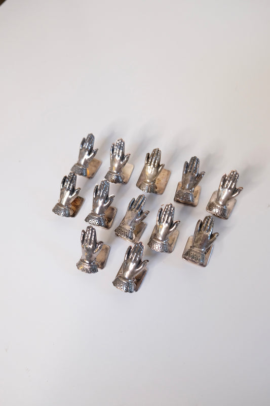 Six Vintage “Hand” Motif Silver Plate Place Card Holders by Spritzer & Fuhrmann