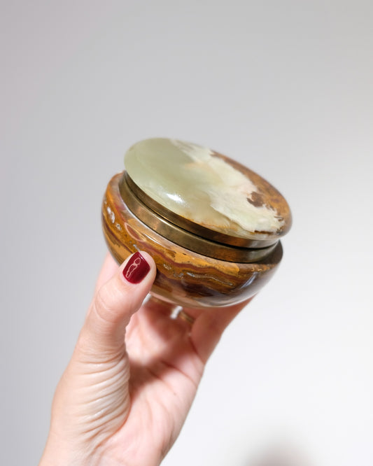 Vintage Round Italian Onyx Trinket Box