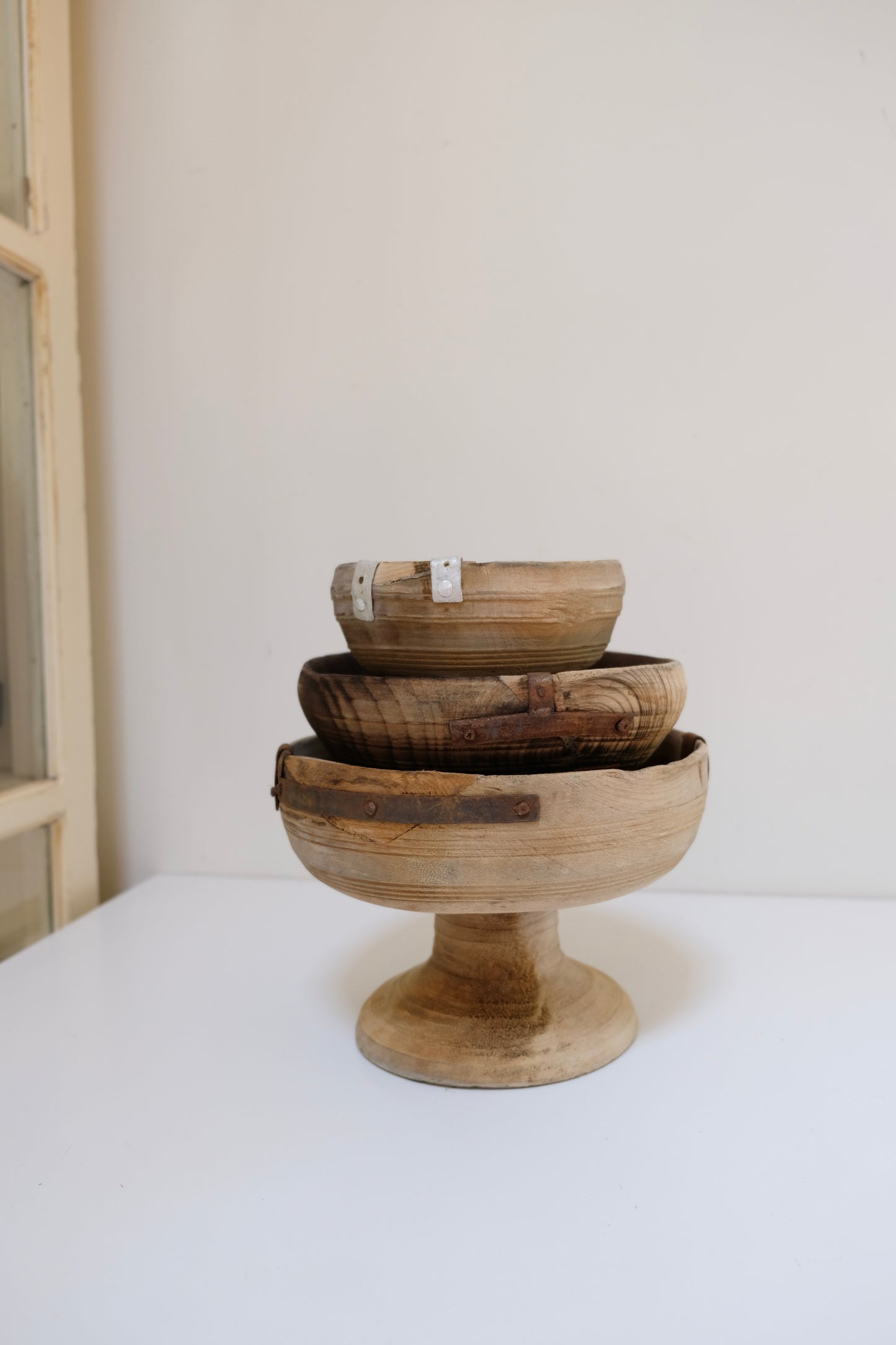 Antique Primitive Footed Wooden Compotes (Sold Separately)